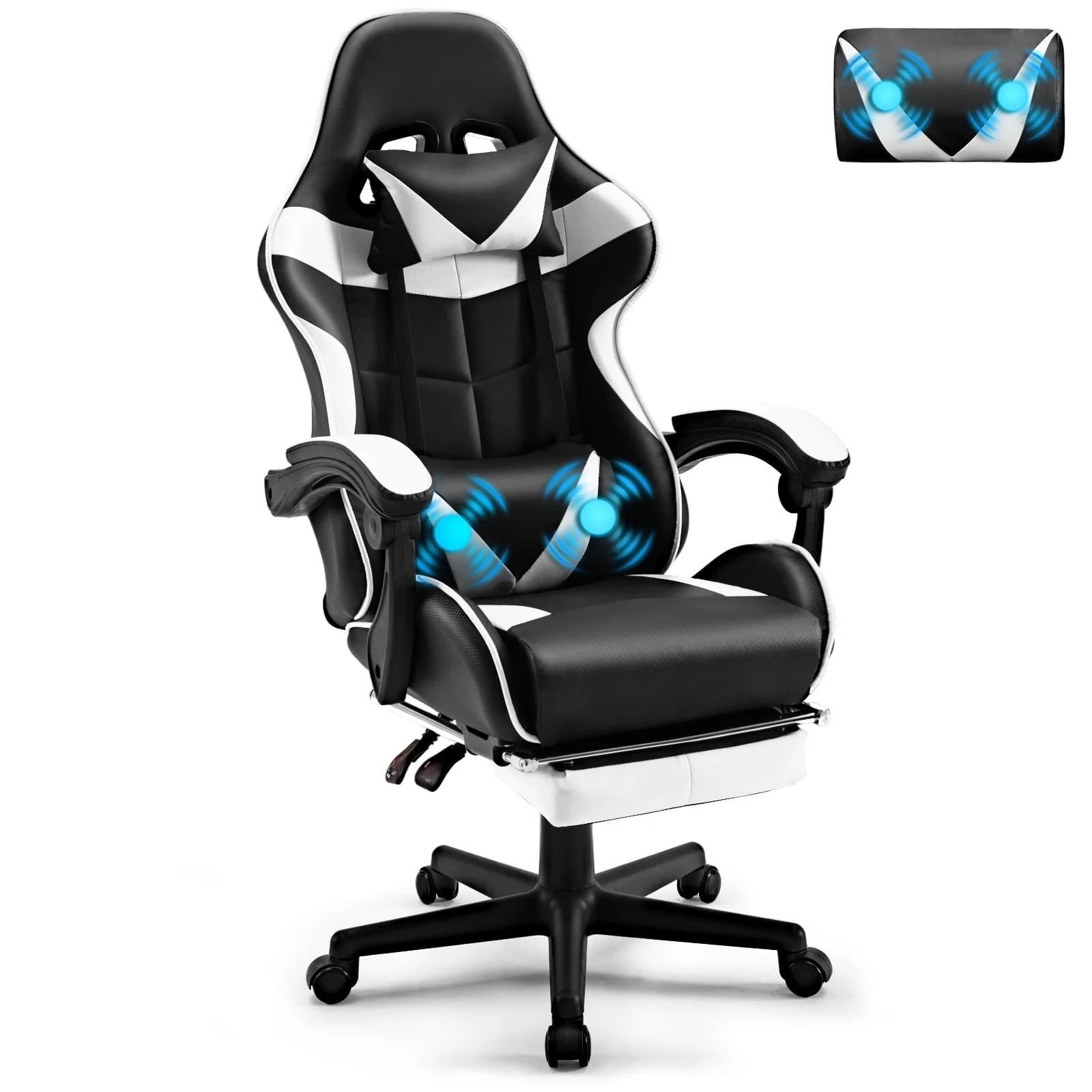 SOONTRANS Green Gaming Chair with Footrest, High Back Gamer Chair with Massage Lumbar Pillow, Gamer Computer Desk Chair (Green)