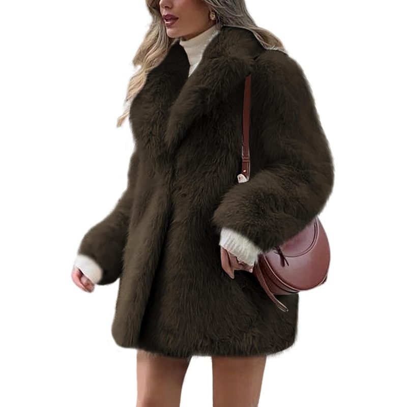 Women's Faux Fur Coat Fluffy Lapel Furry Jacket Long