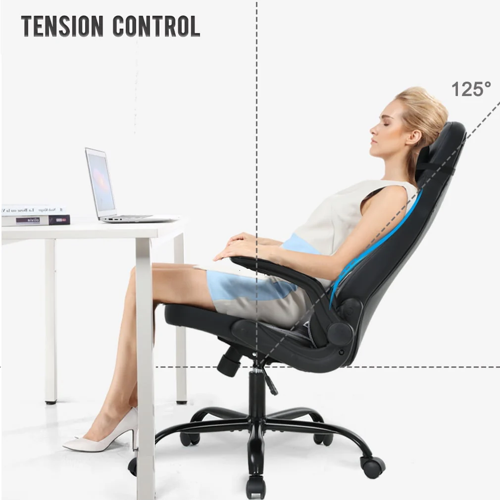 Gaming Chair Massage Office Chair Racing Desk Chair Ergonomic PC Executive High Back PU Leather Computer Chair with Lumbar Support Headrest Armrest Task Rolling Swivel Chair for Women Adults, Grey