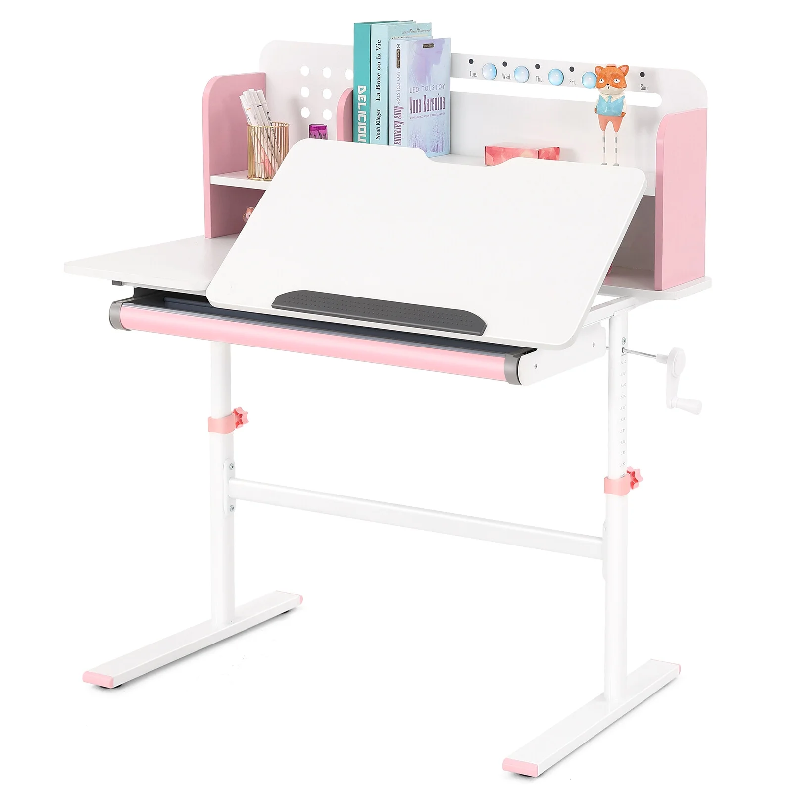 Adjustable Height Ergonomic Kids Study Desk & Chair Set Children Students Drafting Table Home School with Shelf,Drawer(Gray)