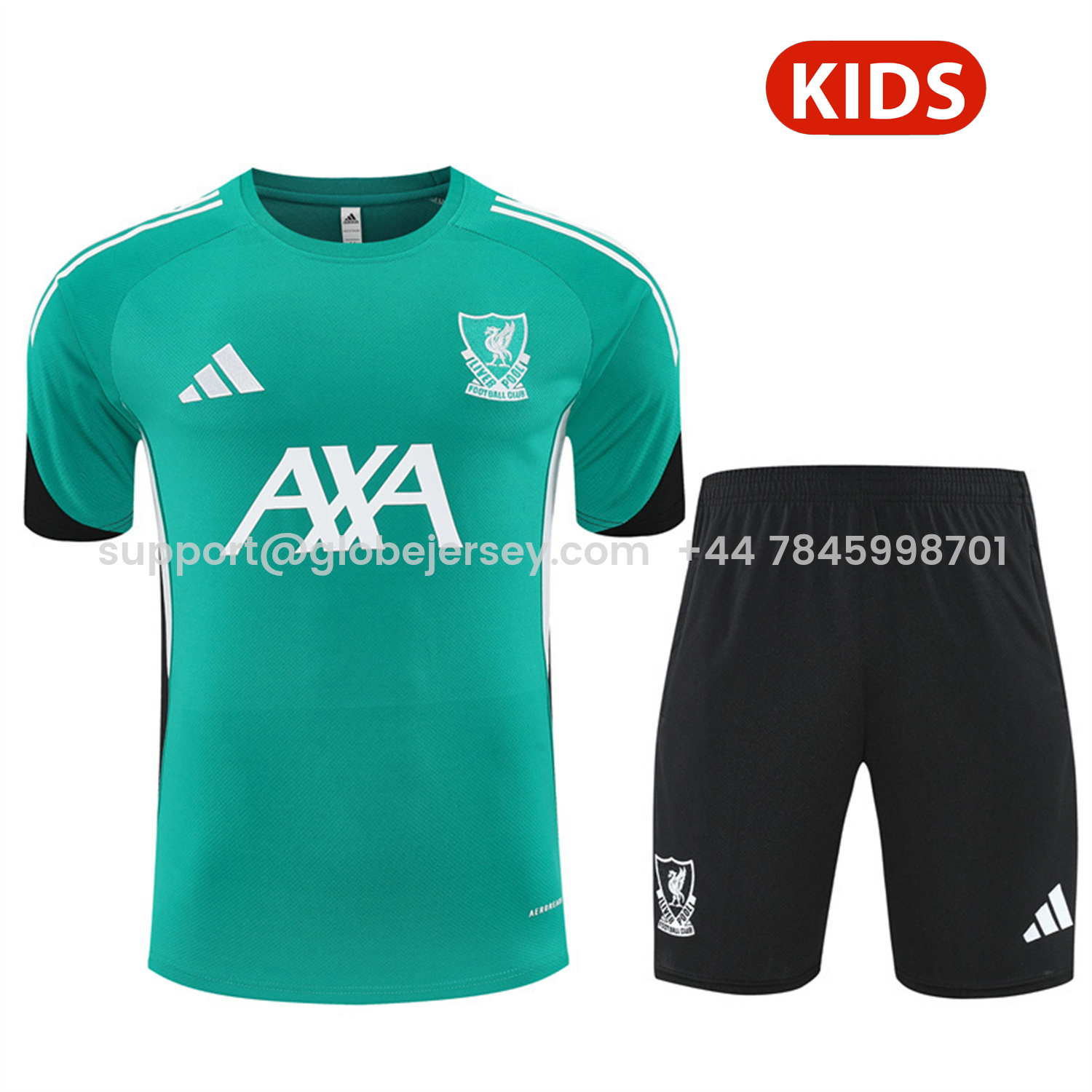 Liver.pool 25-26 Kids Short-Sleeve Training Set - Green Top & Black Shorts