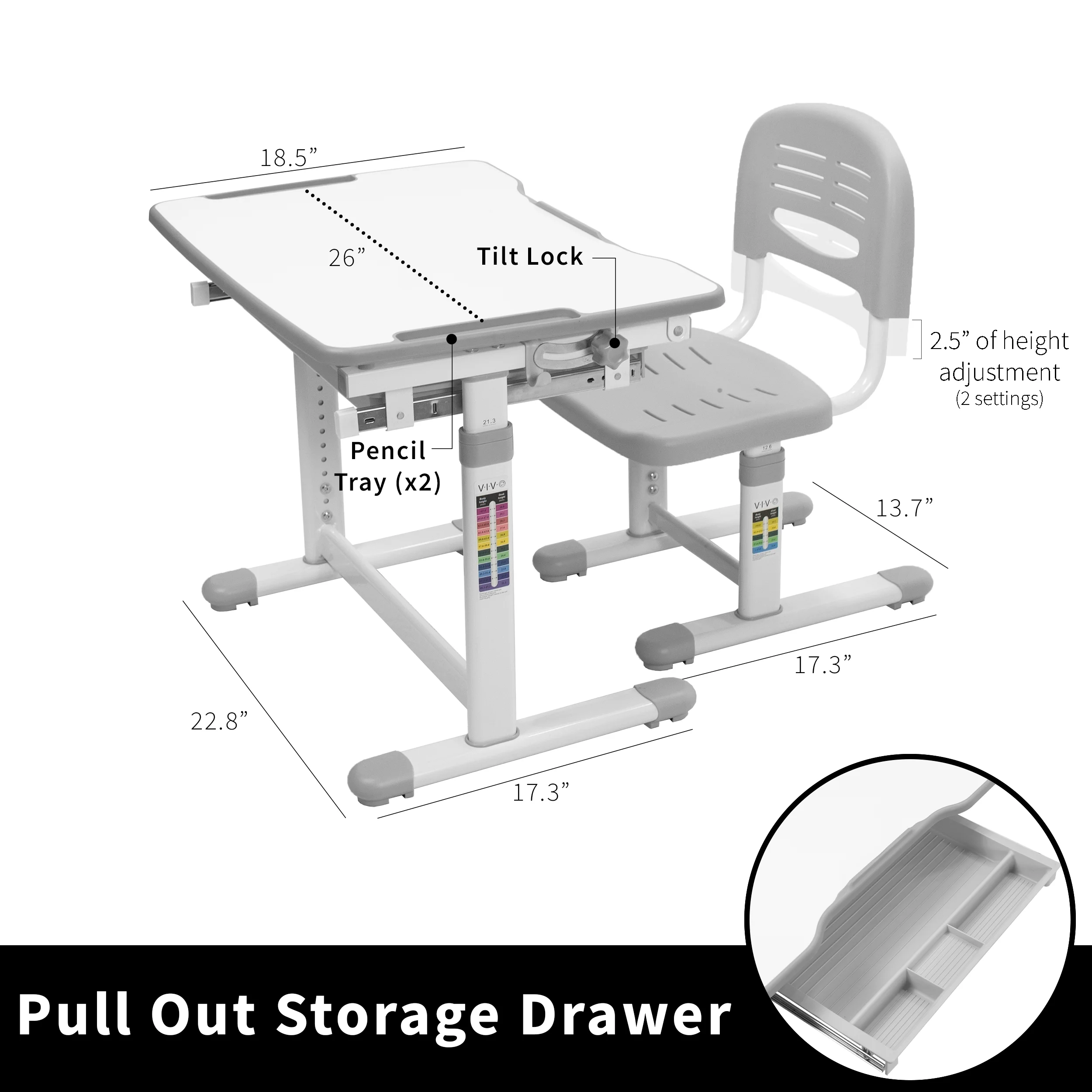 VIVO Height Adjustable Childrens Desk & Chair Kids Interactive Work Station Grey