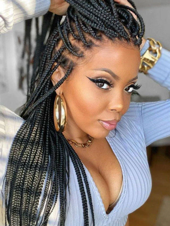 36 inch Braided HD Full Lace Wig Square Knotless Box Braid Wig 100% Handmade