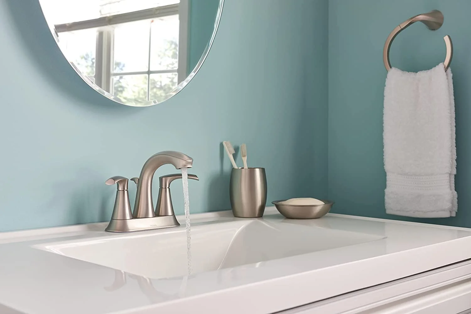 Moen 84137SRN Graeden Spot Resist Brushed Nickel 2-handle 4-in Centerset Bathroom Faucet