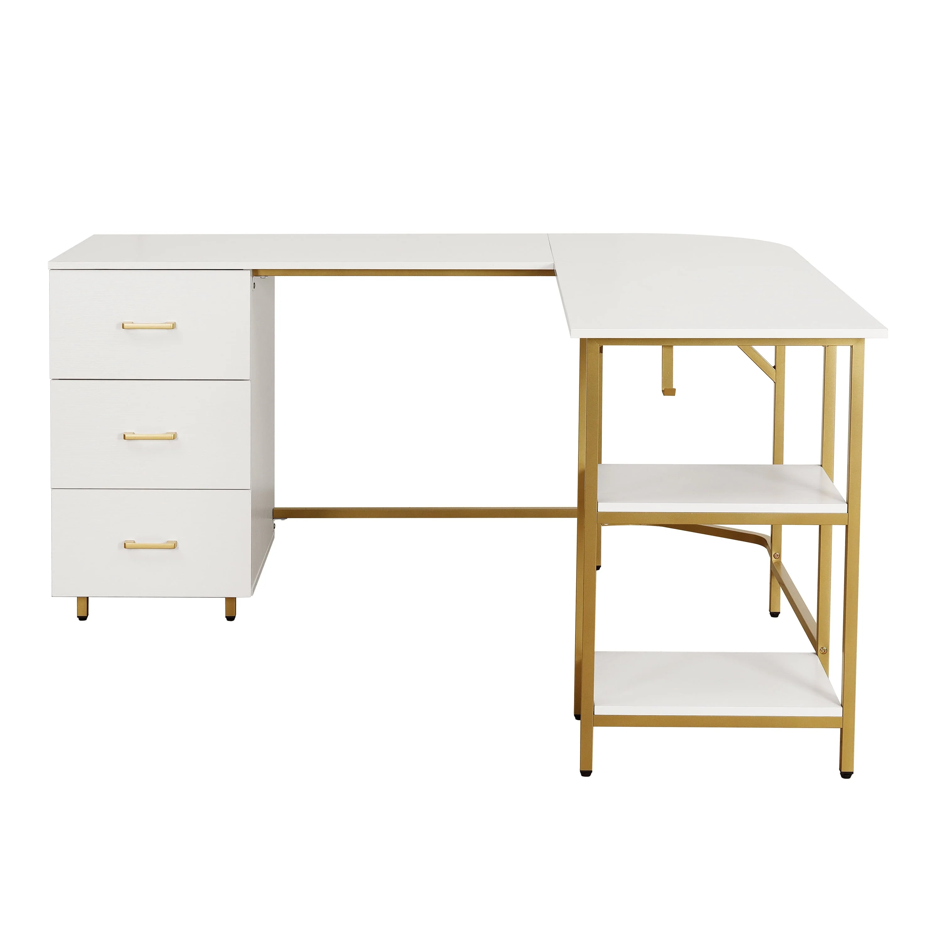 Techni Mobili L-Shape Home Office Desk with Storage, Gold