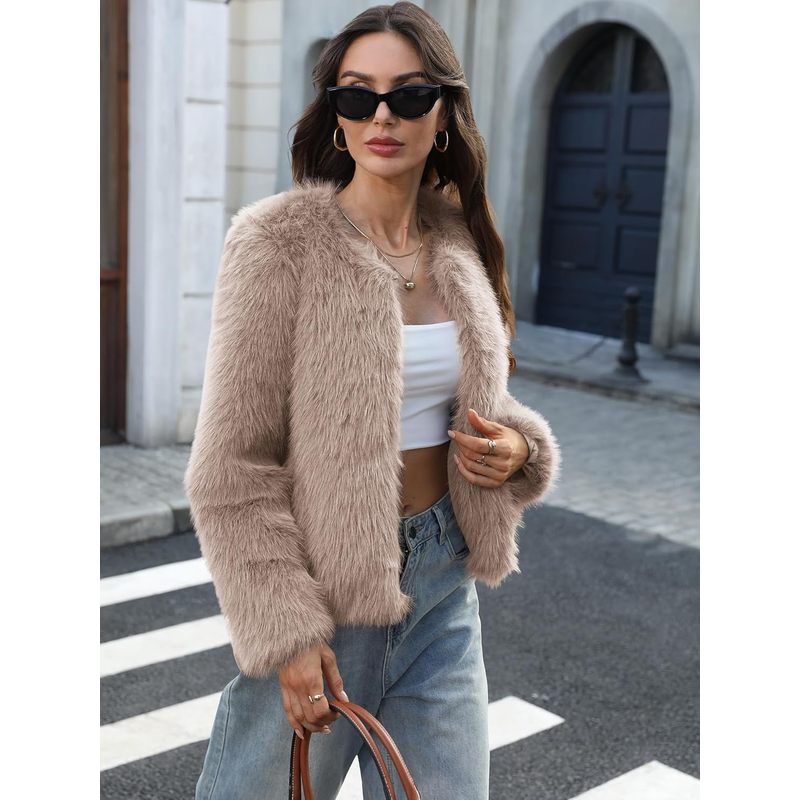 Women's Fluffy Faux Fur Cropped Coat