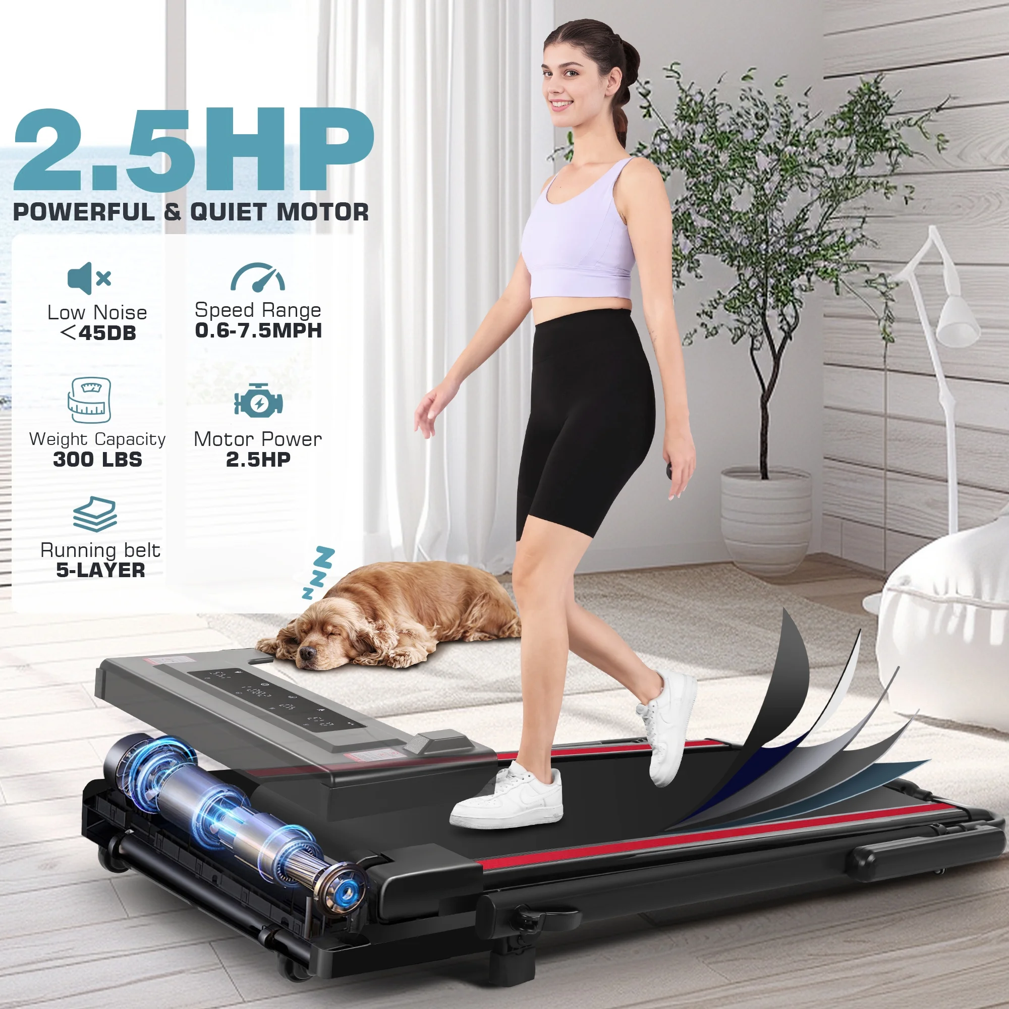 Simpfree 3 in 1 Under Desk Treadmill with Removable Desk, Walking Pad with Height Adjustable Armrests, LED Touch Screen, Remote Control, 0.5-7.5 mph