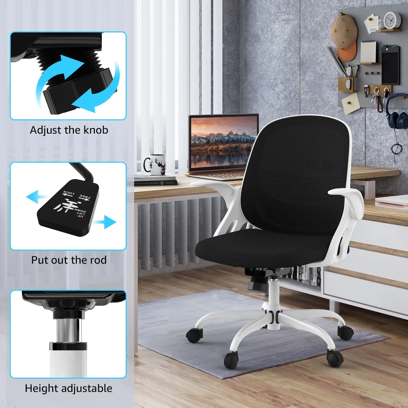 Home Office Chair Work Desk Chair Comfort Ergonomic Swivel Computer Chair, Breathable Mesh Desk Chair, Lumbar Support Task Chair,Adjustable Height,White