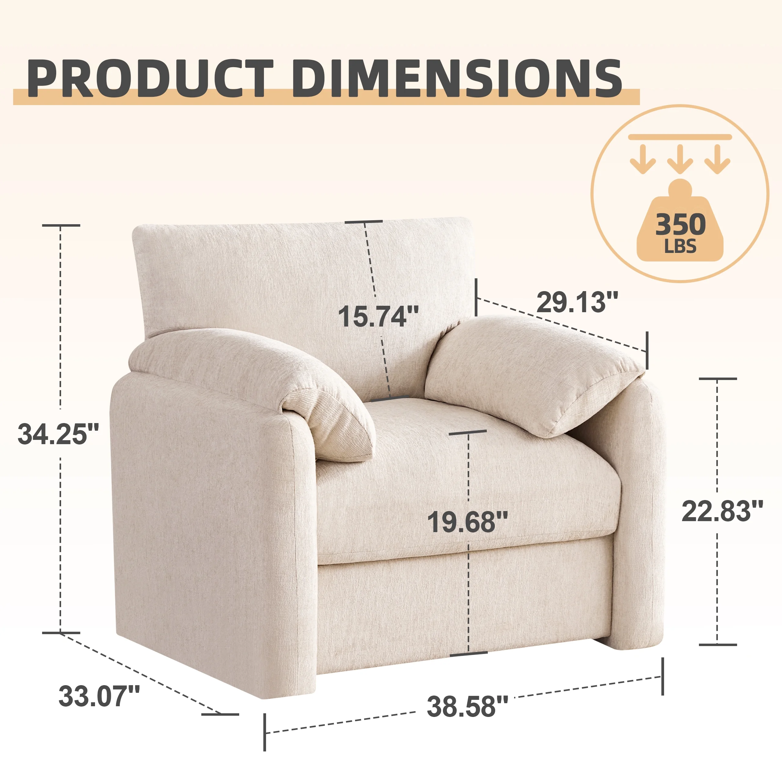 Chenille Oversized Armchair, 38.6