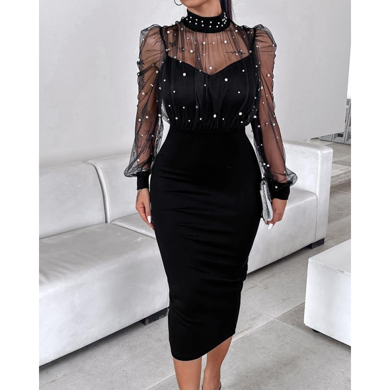 Women's Sexy Bodycon Midi Dress Mock Neck Long