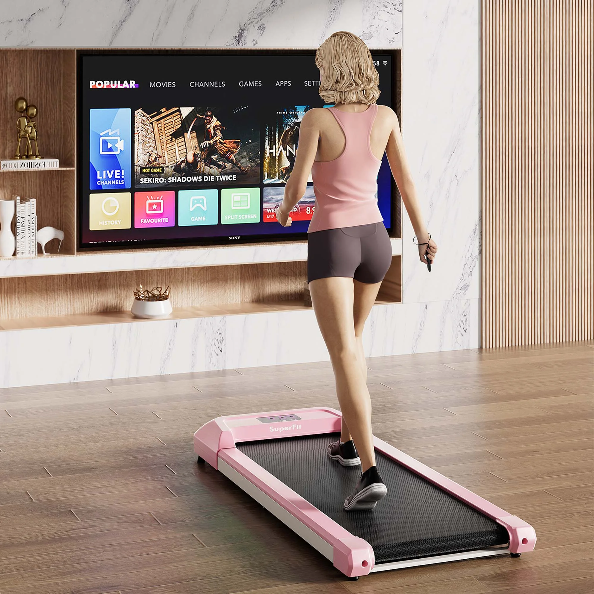 SuperFit 0.6-3.8MPH Walking Pad Under Desk Treadmill with Remote Control and LED Display Black