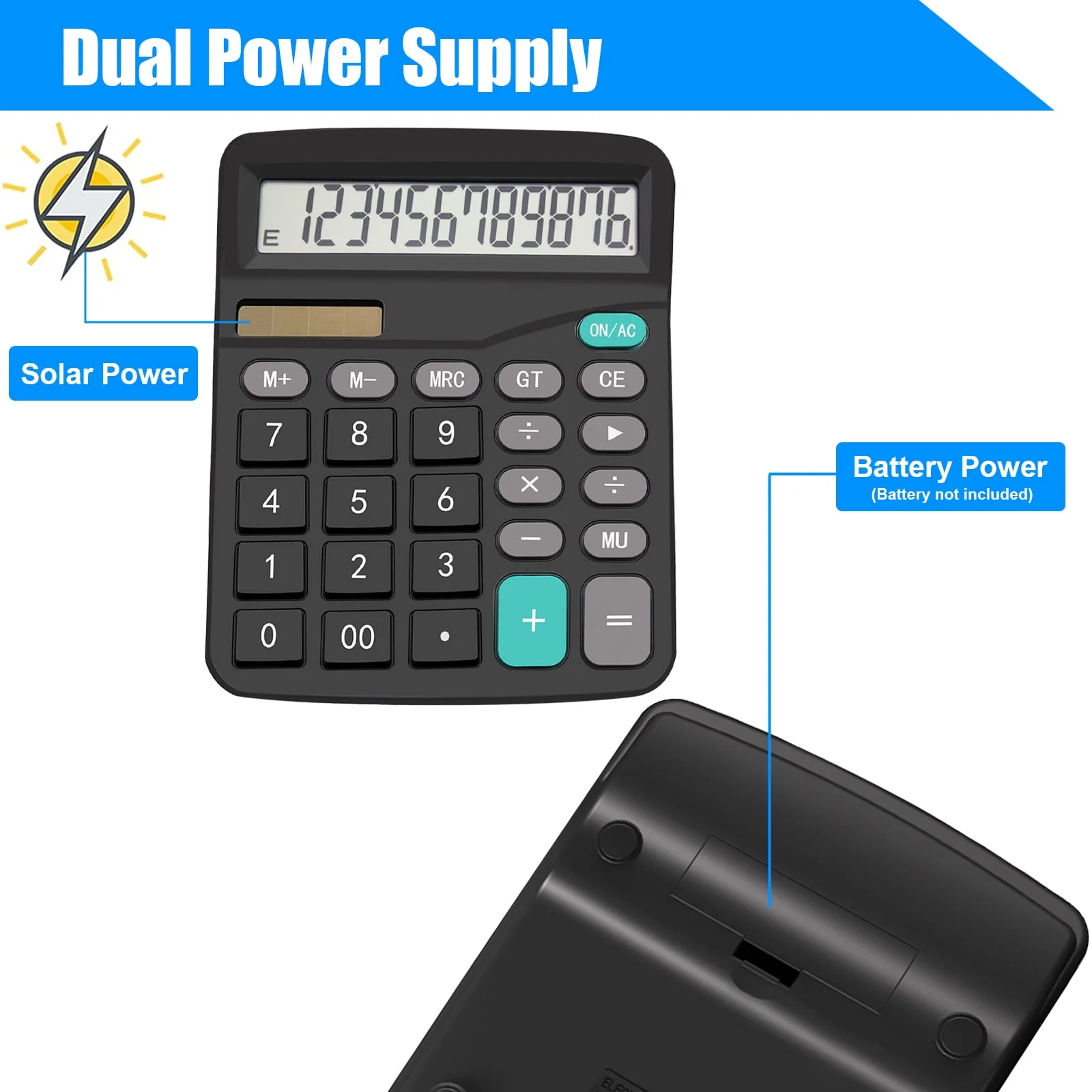 Office Calculator, TSV Standard Function Desktop Calculator with 12 Digit Large LCD Display, Solar and Battery Dual Power