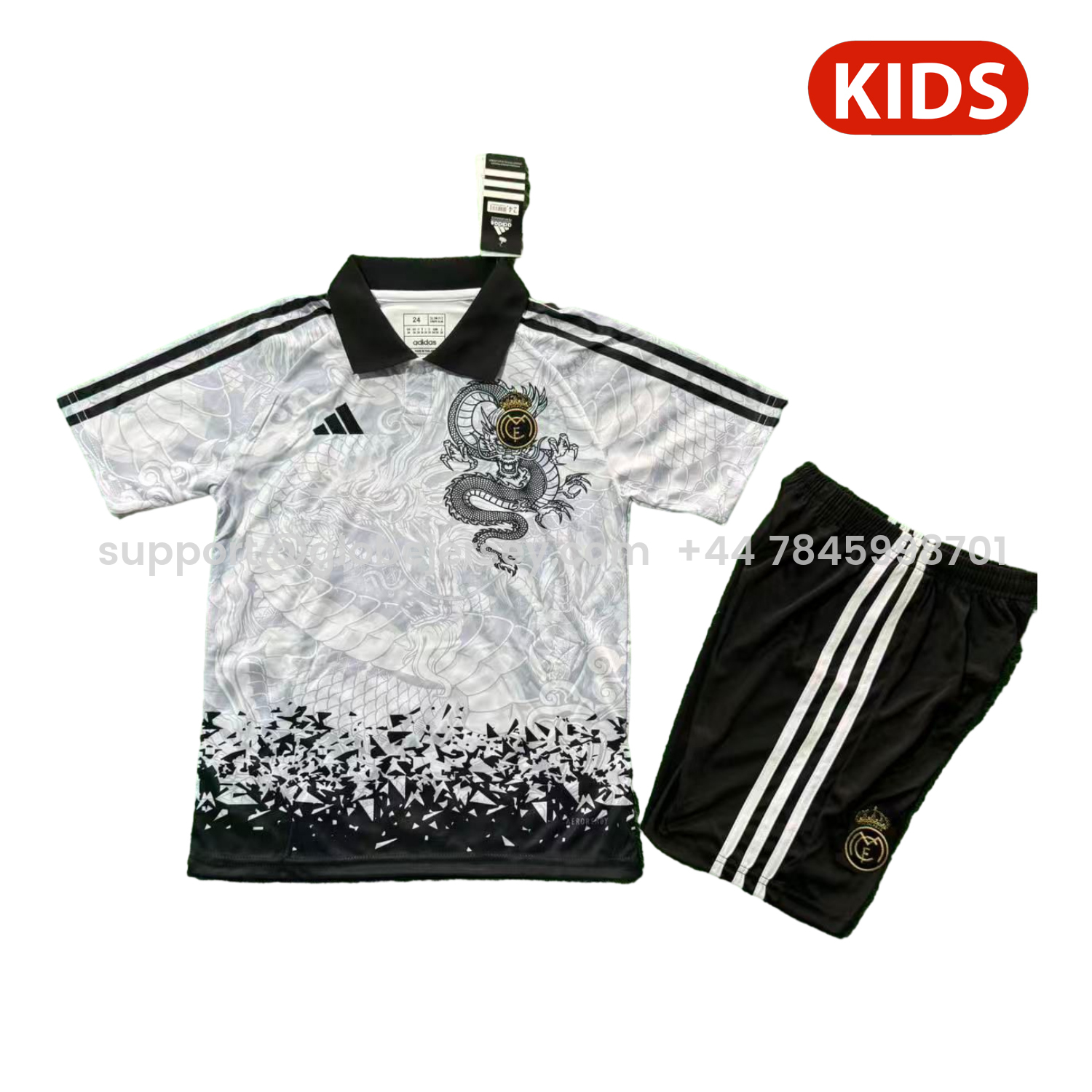 Real Madrid 25-26 Black Dragon Pattern White Special Polo Kids Kit