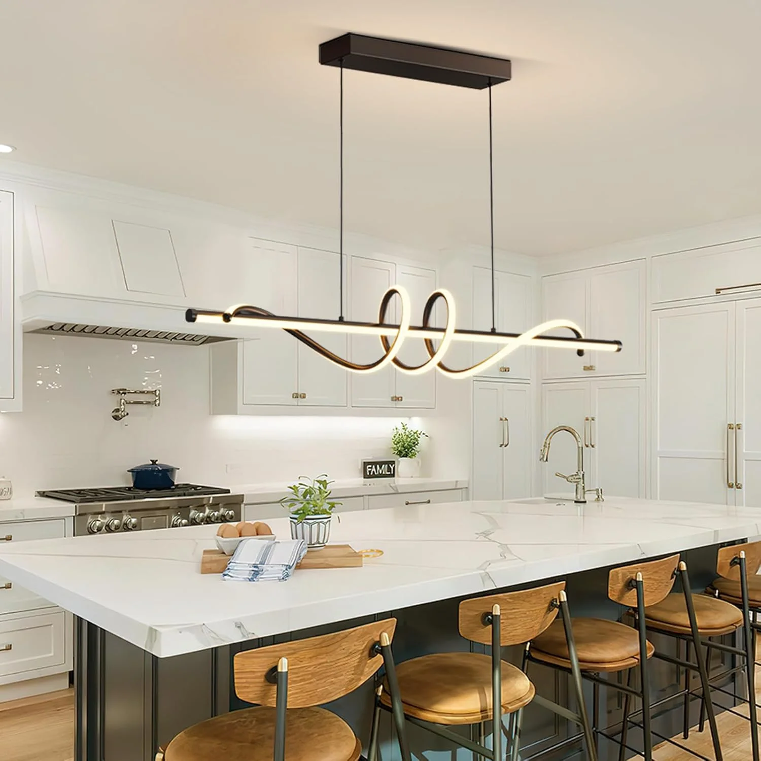 Modern Led Chandelier Dimmable Desk Linear Pendant Light with Remote Control Dimmable 3 Color Mode & Brightness Ceiling Lamp Dining Light Fixture for Kitchen Dining Room 39inch Black