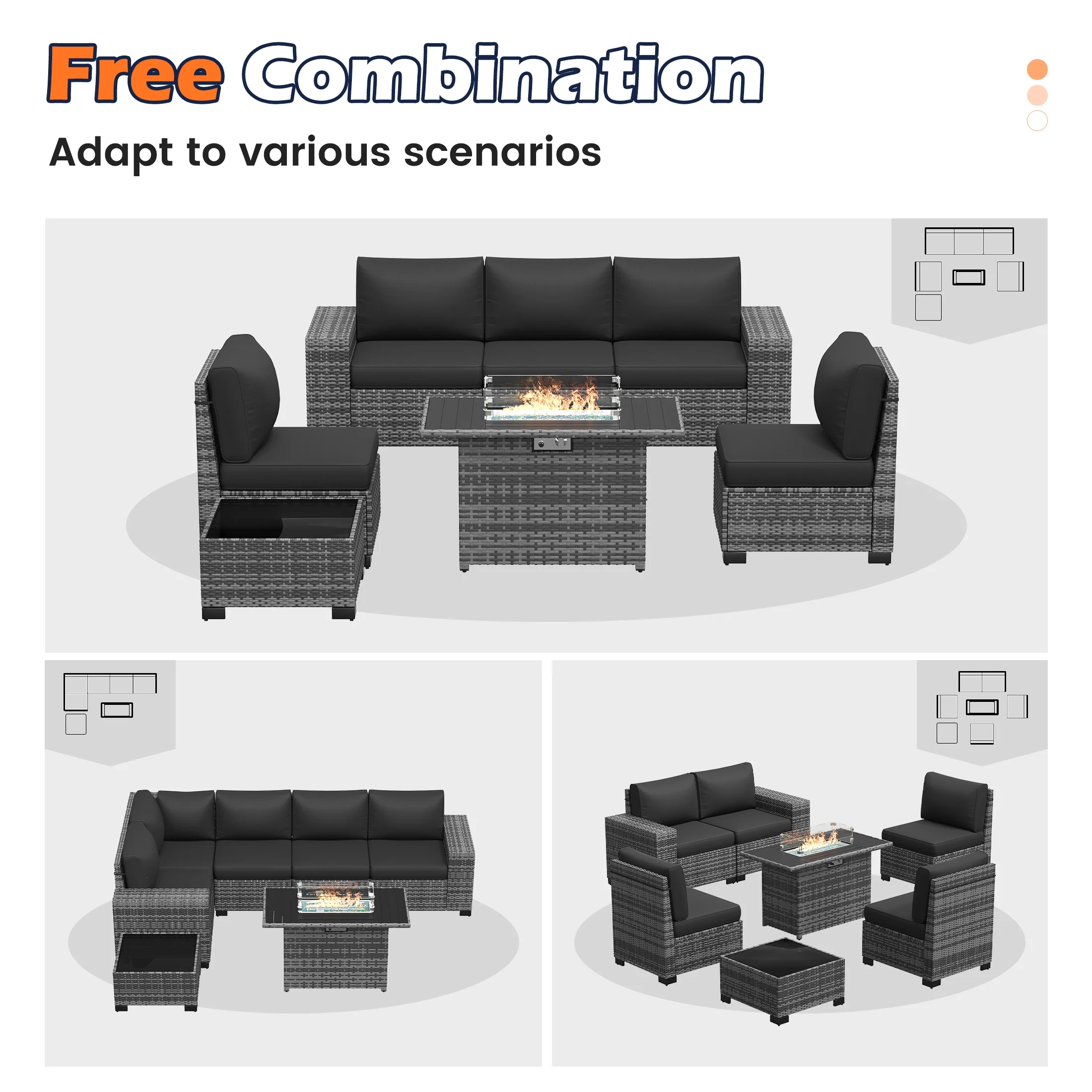 Poteban Patio Furniture Set 6 PCS Outdoor Sectional Conversation Sets Featuring Widen Wicker Armrests and High Back, Black (Waterproof Covers Included)