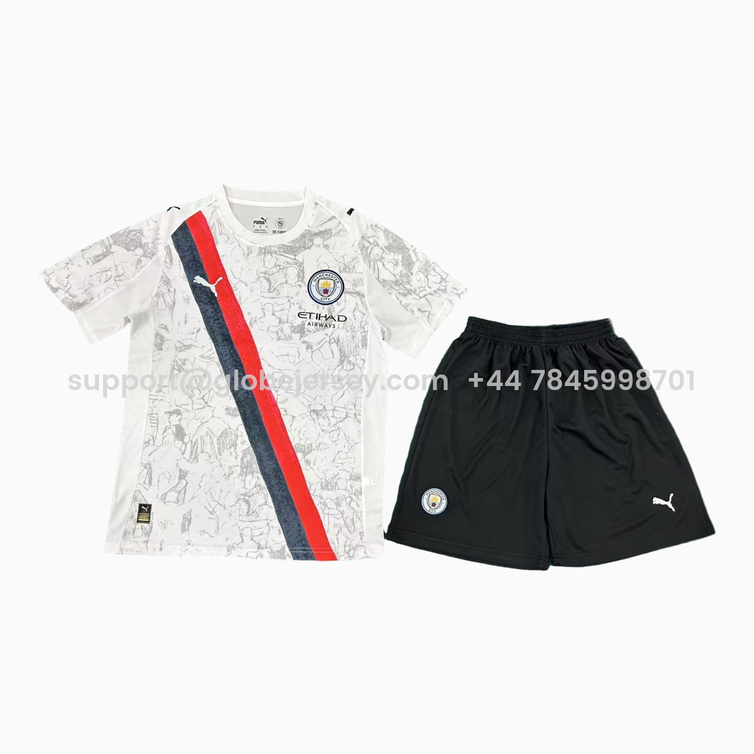 Manchester City 25-26 Away White Black Shorts Men's Adult Jersey Set - Fans Version