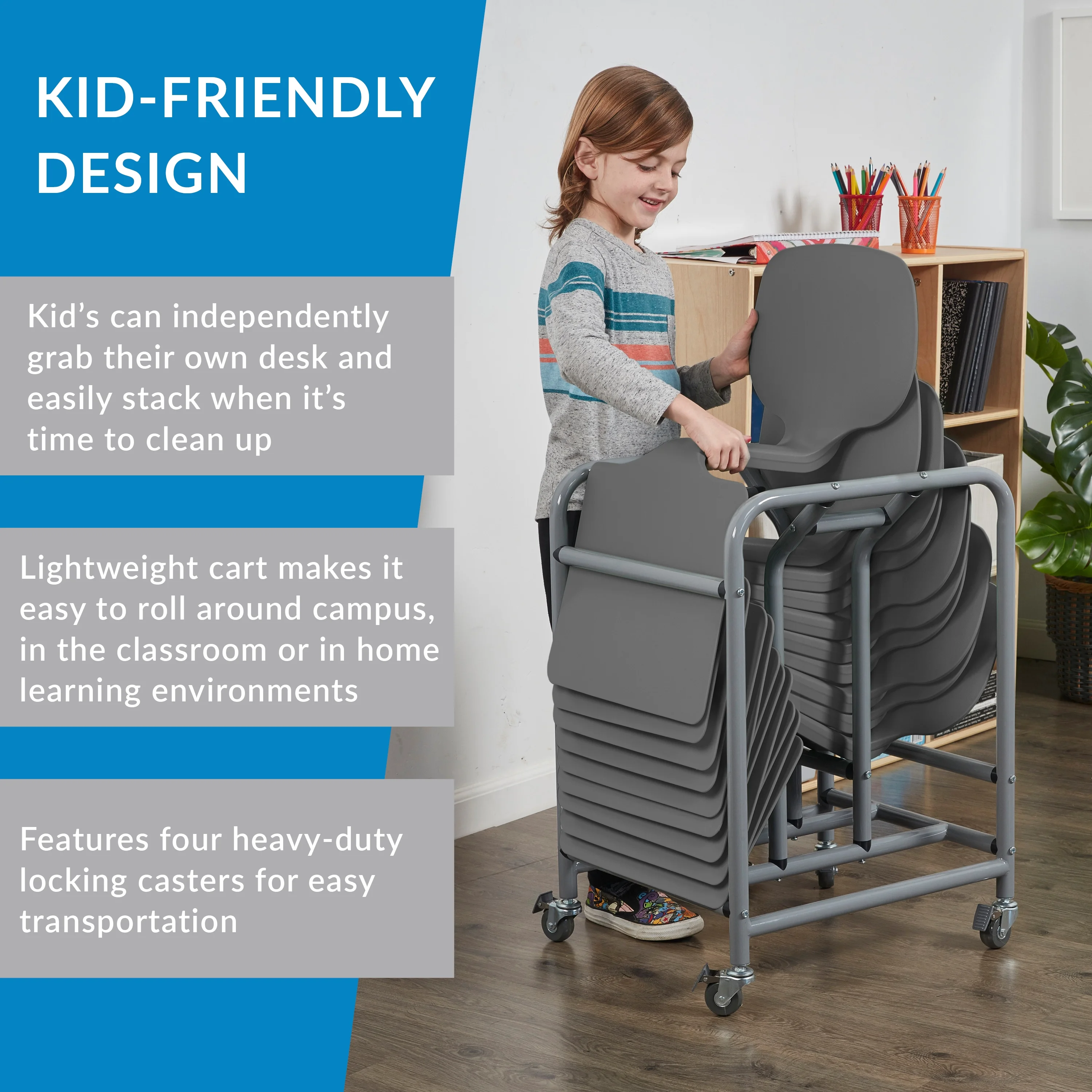 ECR4Kids The Surf Portable Lap Desk with Mobile Storage Cart, Blue, 10-Pack