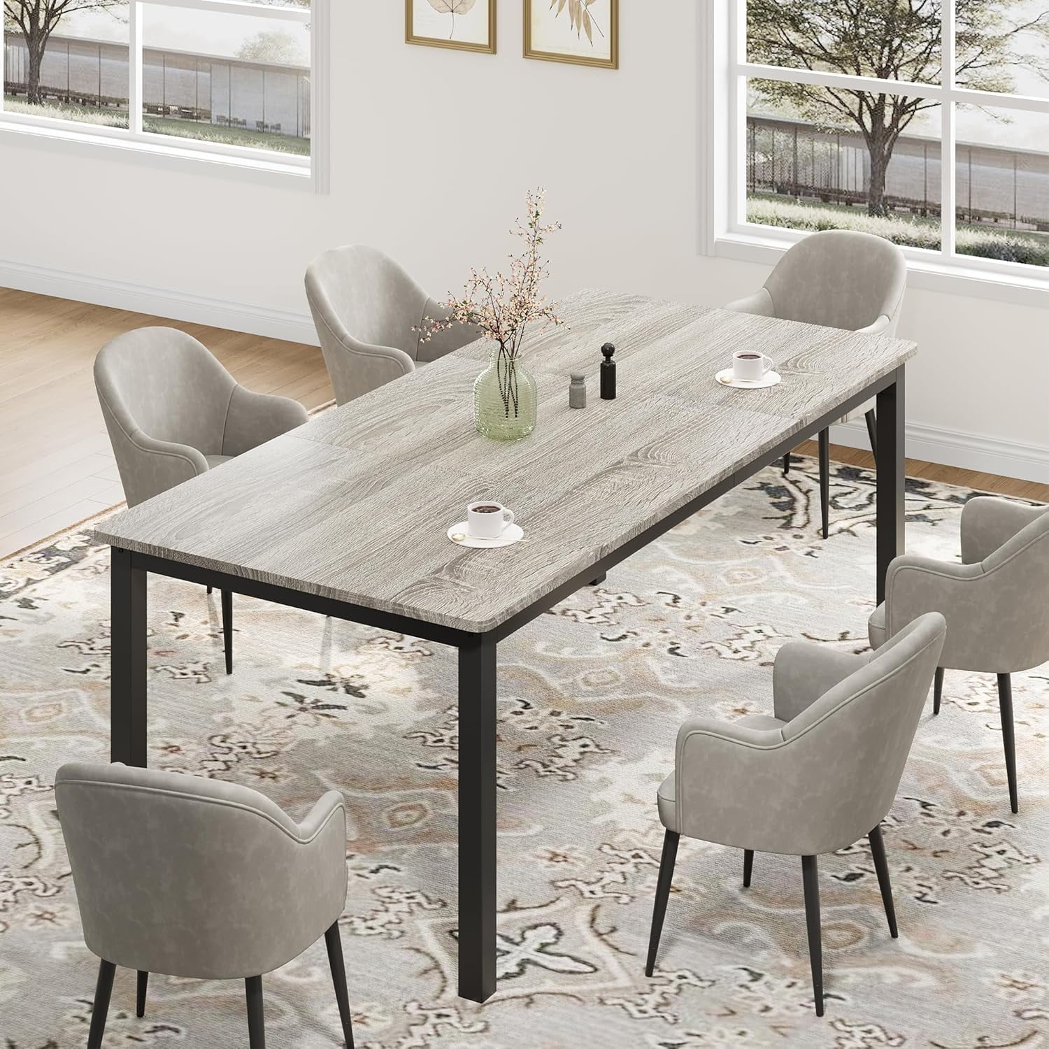 71 Inch Industrial Dining Table, Large Rectangle Kitchen Table with Metal Legs, Round Corners, Wooden Conference Tables Writing Desk for Dining Room, Living Room