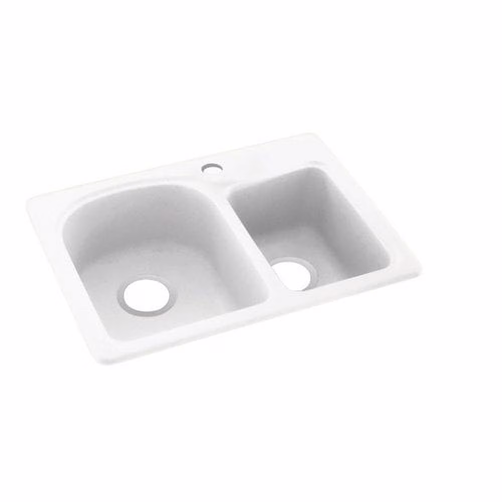 Dual Mount Composite 25x18x7.5 1-Hole Double Bowl Kitchen Sink in White
