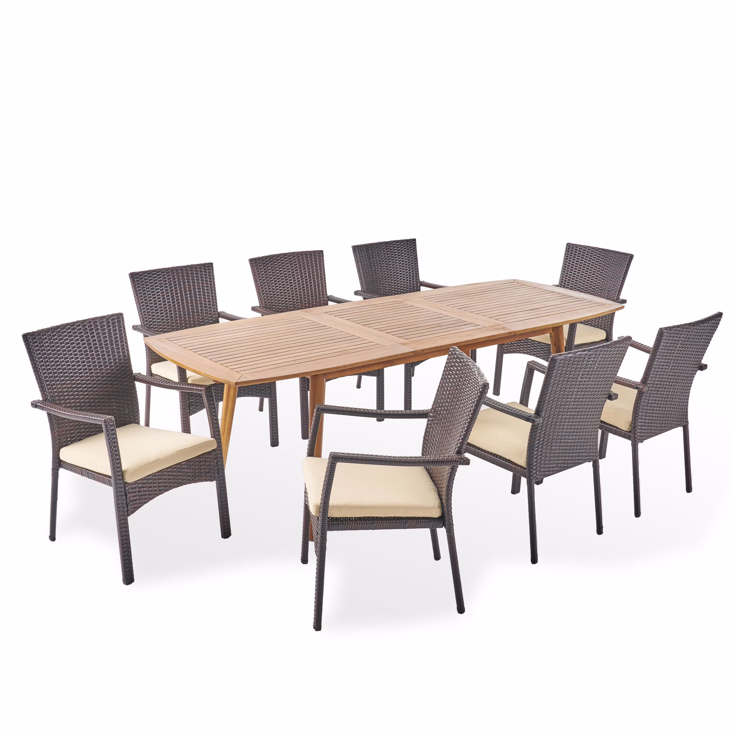 Jabari Outdoor Wood and Wicker Expandable 8 Seater Dining Set, Gray