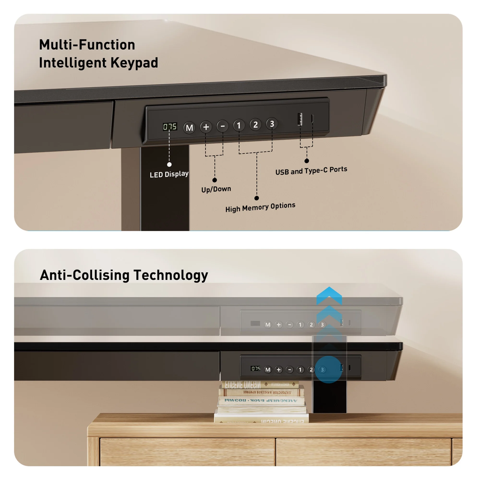 CHITOOMA Glass Top Electric Standing Desk with Drawer, 48'' x 24'' Electric Height Adjustable Desk with USB Charging Ports, Sit Stand up for Home Office