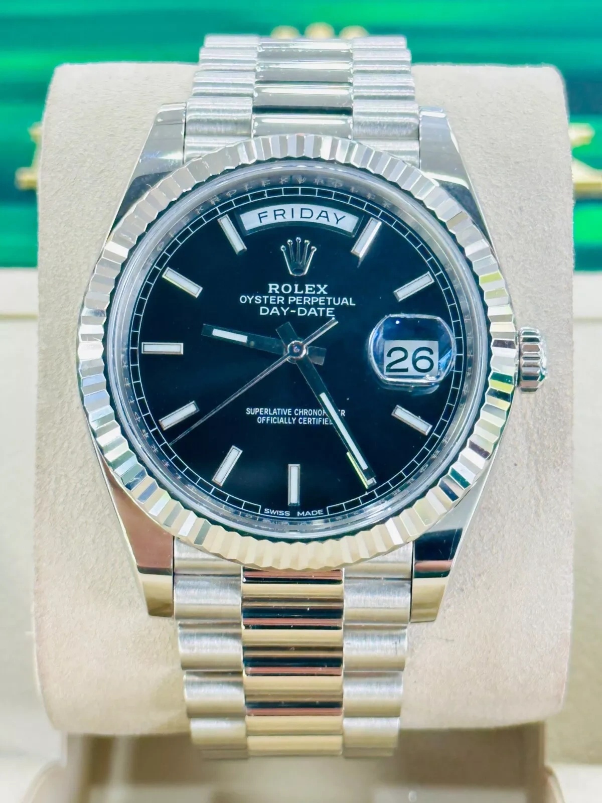 【Super Clone】RLX  Day-Date President 40mm White Gold Black Index Dial - 228239