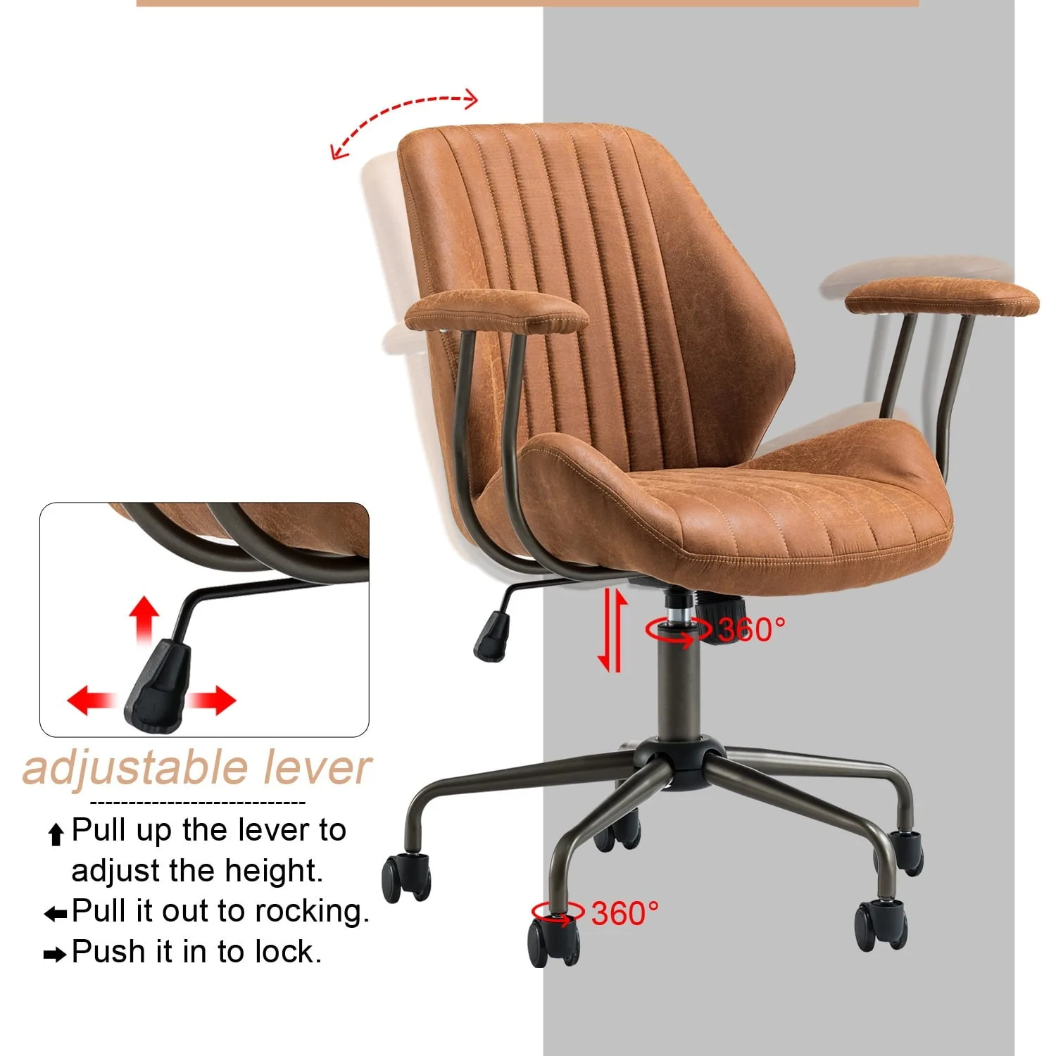 Ovios Ergonomic Office Chair Modern Computer Desk Suede Fabric Desk Chair with Lumbar Support for Home Office