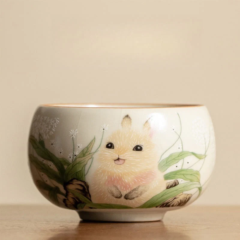 Buddha Stones Cute Cat Yellow Flowers Rabbit Teacup Kung Fu Tea Cup