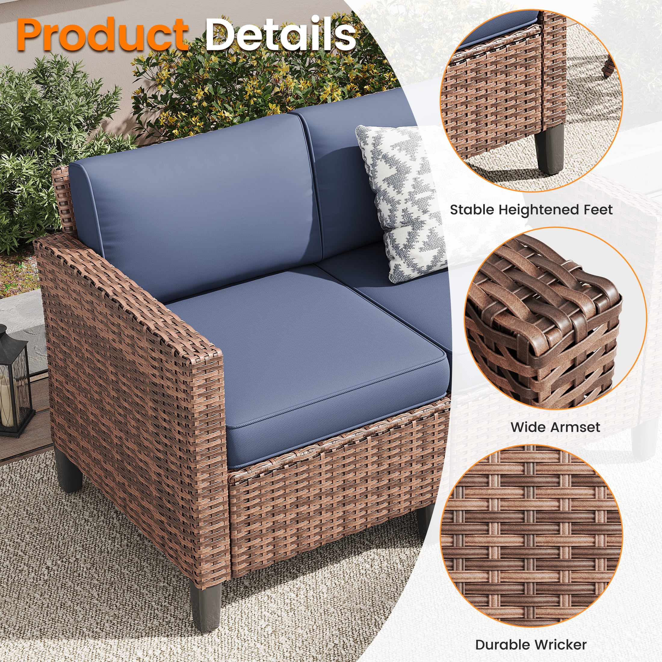 Poteban Outdoor Patio Furniture Set, Rocking Swivel Chair, 9 Pieces Wicker Rattan Sectional Furniture for Backyard (Grey)