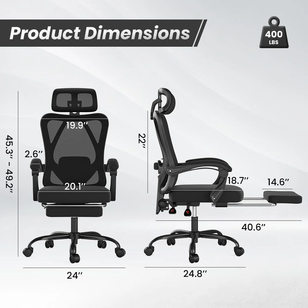 STARY Ergonomic Office Chair with Footrest, High Back Mesh Desk Chair with Adjustable Headrest & Lumbar Support, Comfortable Computer Chair for Home Office Study, White & Beige