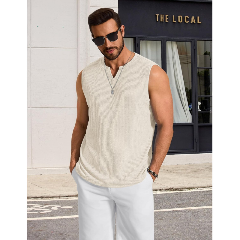 Men's Casual Tank Top V Neck Knit Jacquard