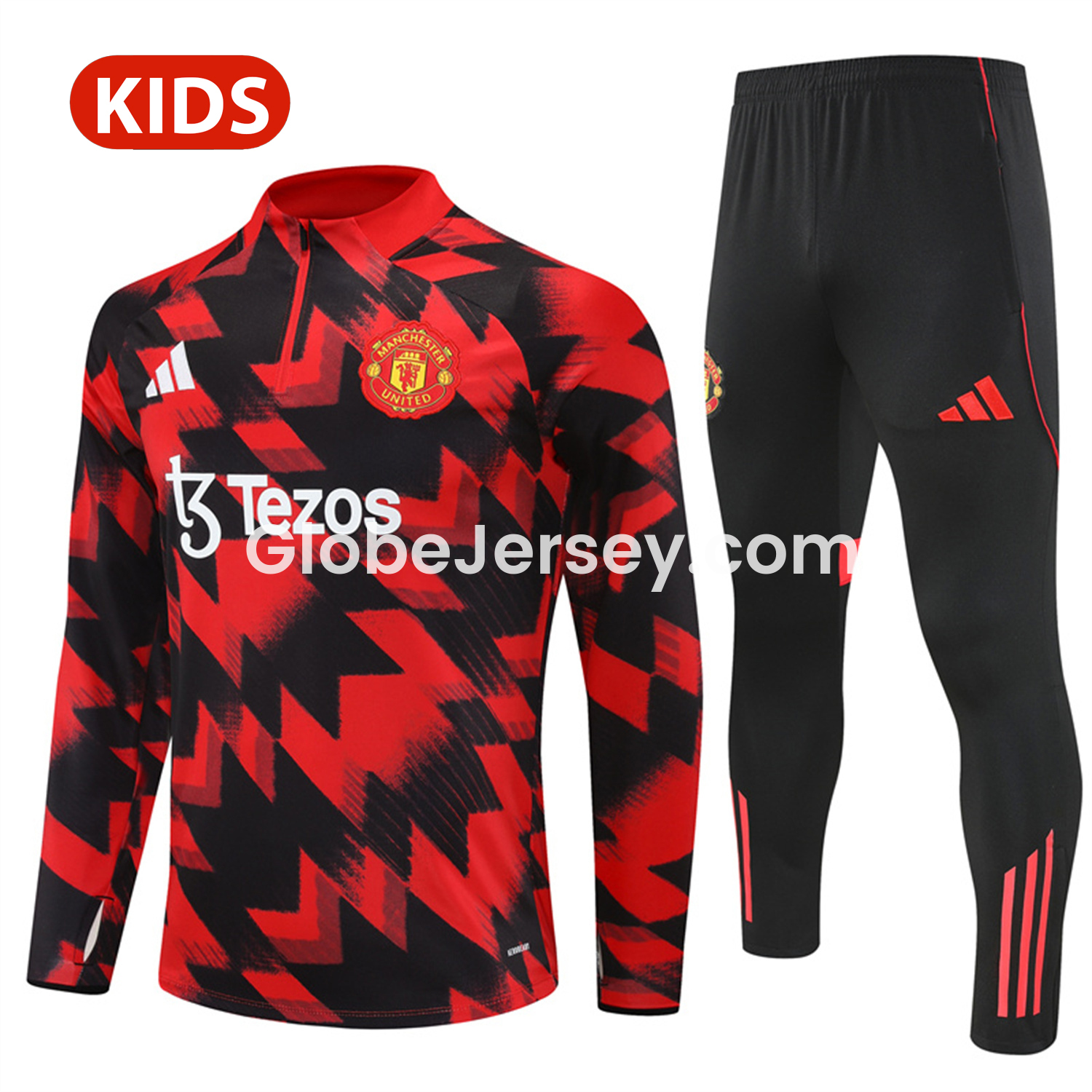 Manchester United 25-26 Kid Long Sleeves Training Set - Red-Black Top & Black Pants