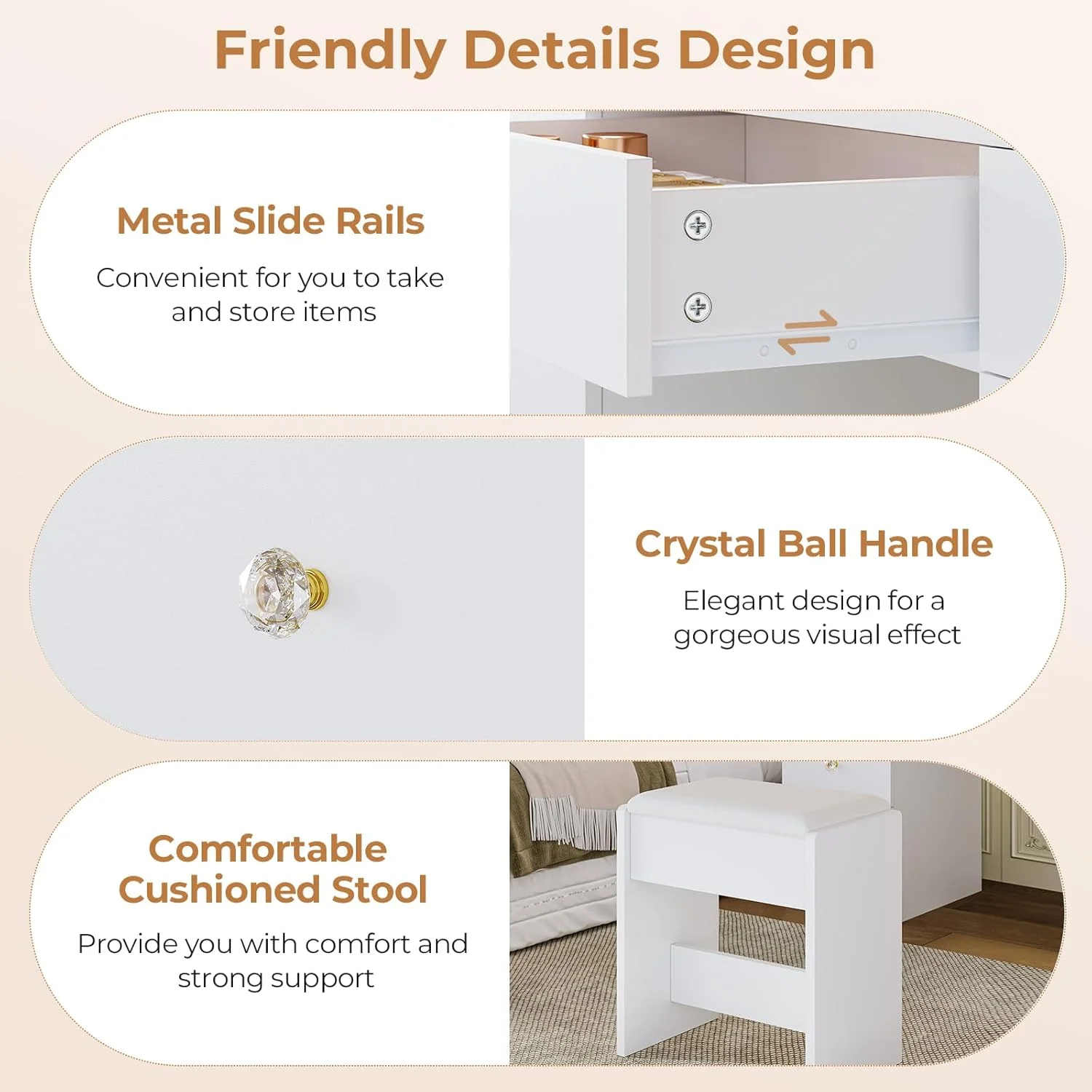 Aunfebrco White Vanity Desk Makeup Vanity Table with Mirror and Lights and Charging Station, Large Dressing Table with Storage Cabinet&6 Drawers&4 Storage Shelves for Bedroom