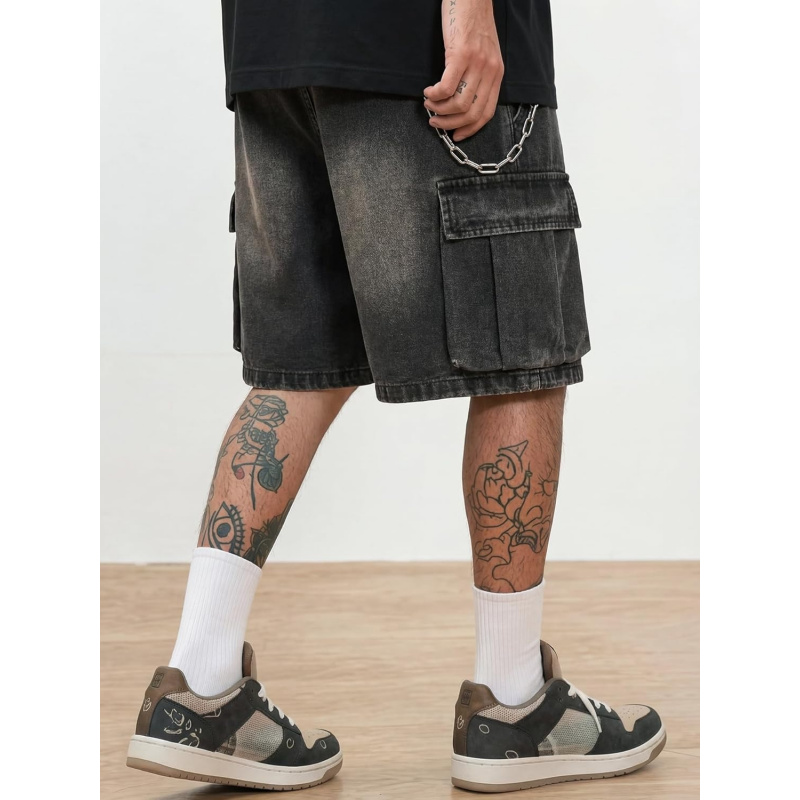 Men's Baggy Jean Shorts, Loose Fit Vintage Wide Leg Jorts