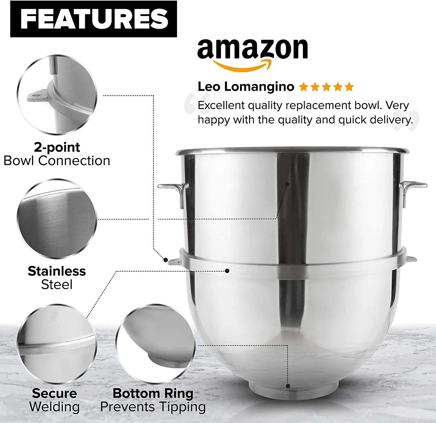 Vollum 140-Quart Commercial Stainless Steel Mixing Bowl for Hobart Mixer - Hobart Equivalent