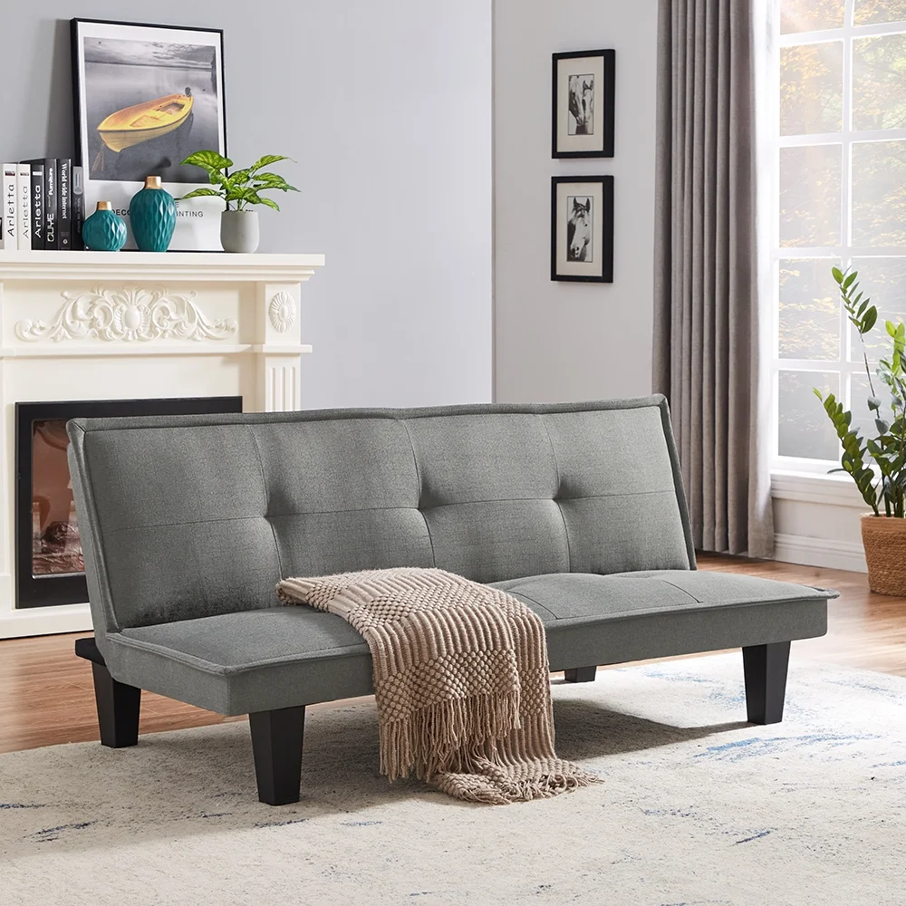 Modern Fabric Futon Sofa Bed , Convertible Folding Futon Sofa Bed Sleeper for Home Living Room .��Light Grey ��