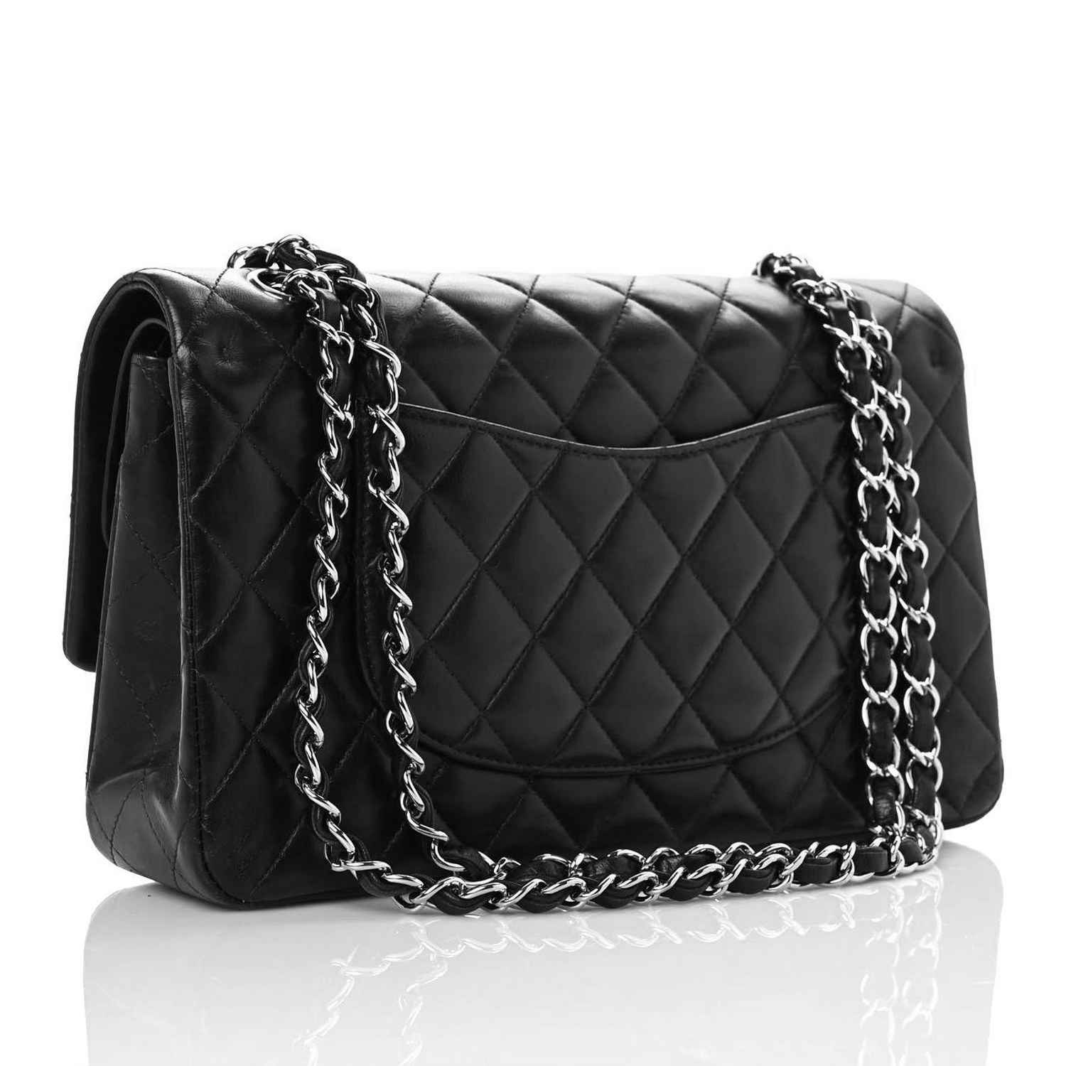 Lambskin Quilted Medium Double Flap Black