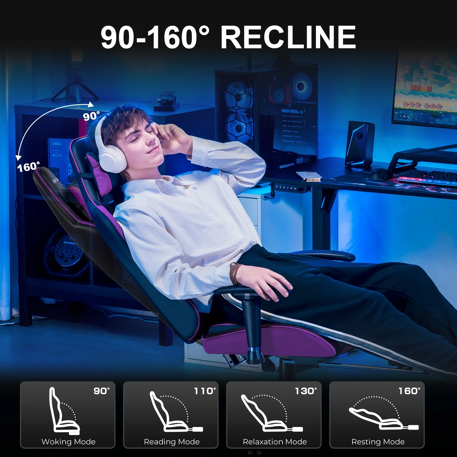 GTRACING Gaming Chair, Ergonomic Office Desk Chair with Lumbar Support, PU Leather, Footrest & Adjustable Headrest, Red