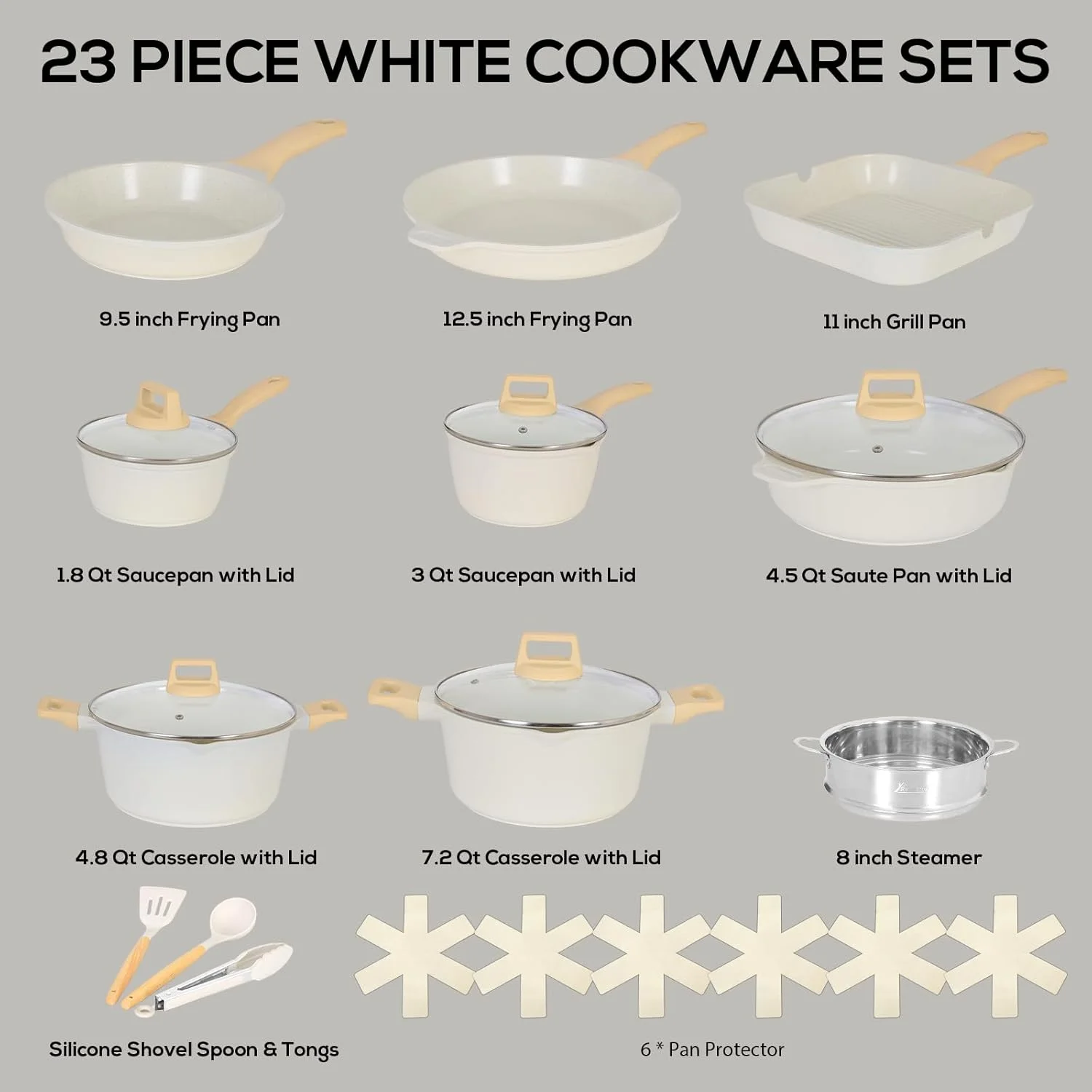Romswi Nonstick Pots and Pans Set, 23 Piece Induction Cookware Sets Non-stick Ceramic Kitchen Sets with Utensil, Green