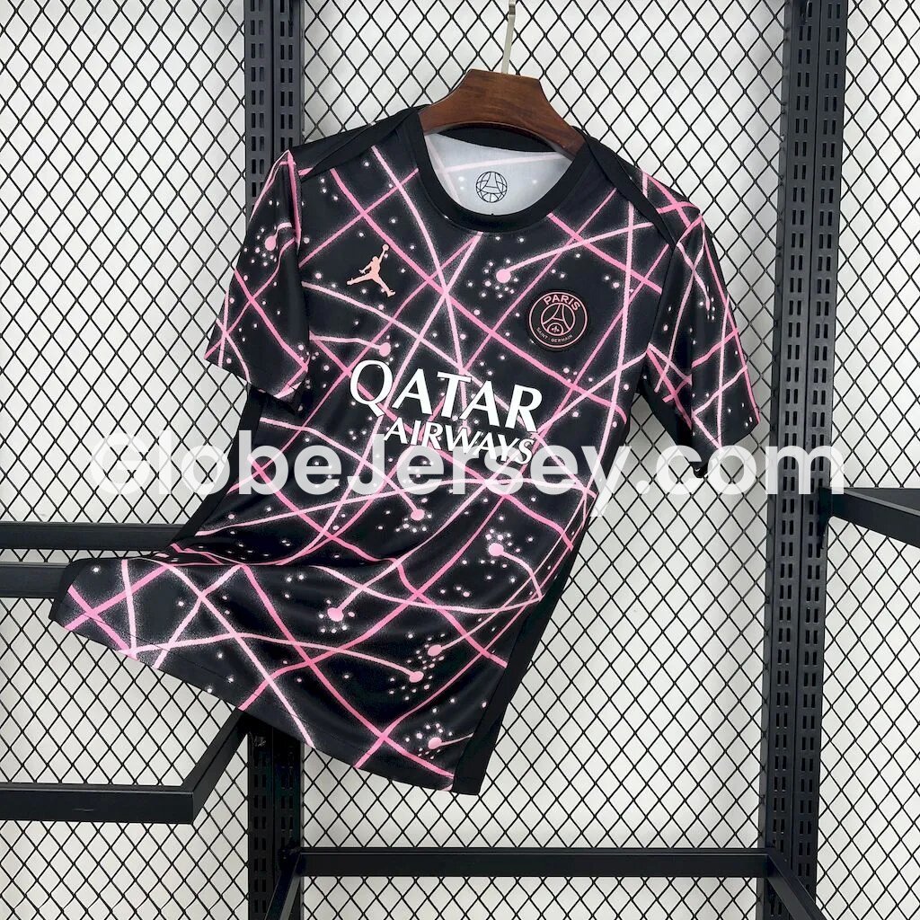 Paris Saint-Germain PSG 25-26 Pink Lines Black Pre-Match Training Jersey - Fans Version
