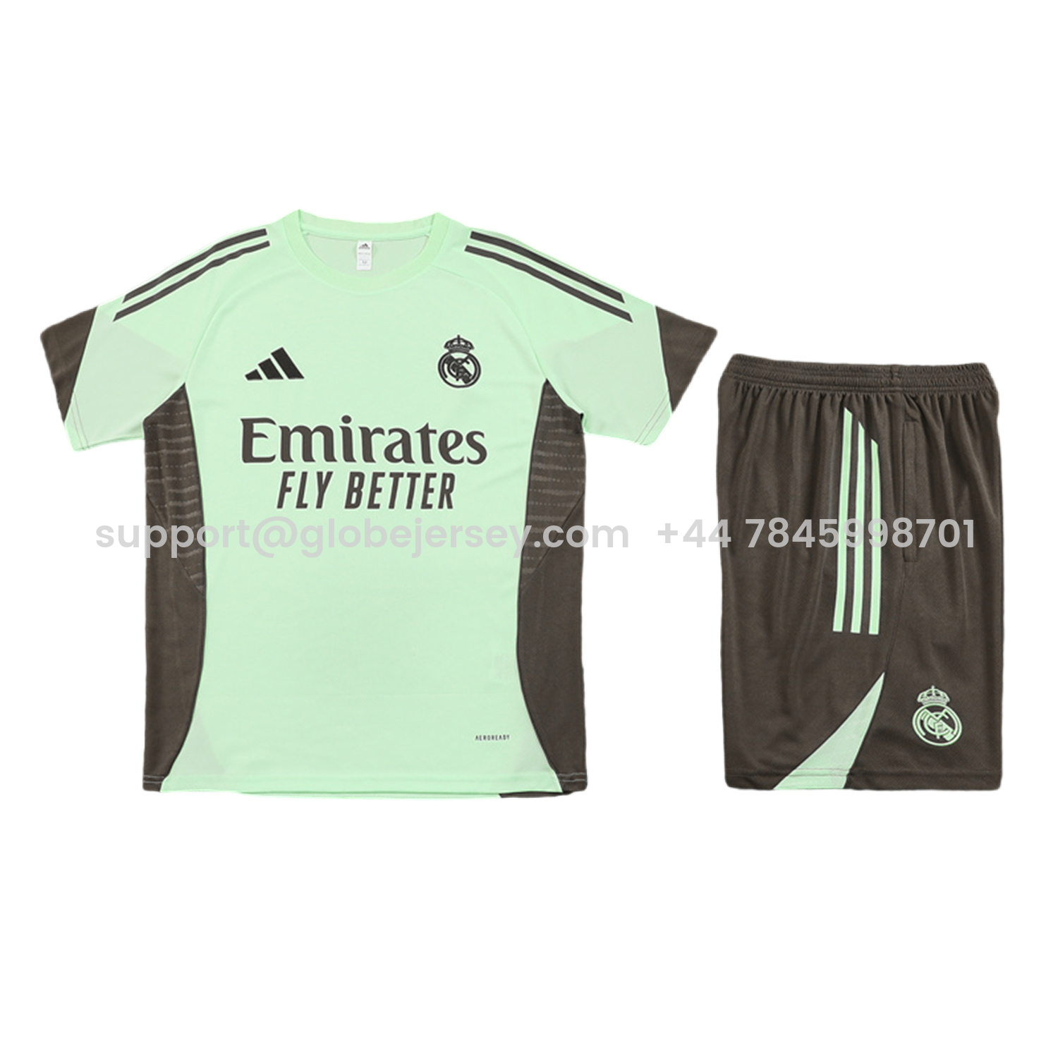 Real Madrid 25-26 Short-Sleeve Training Set - Light Green Top and Dark Khaki Shorts