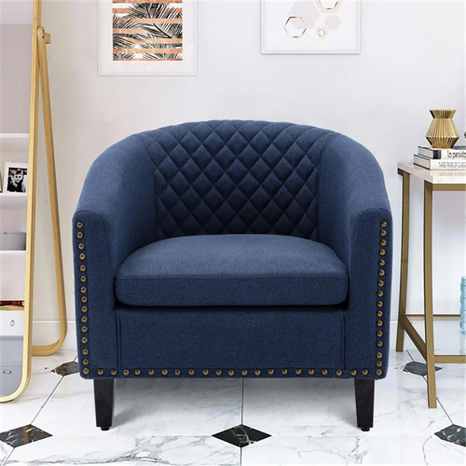 Lounge Barrel Chair,with Nailheads and Solid Wood Legs Linen, for Living Room,The Max Weight Capacity Is 250 LBS Red