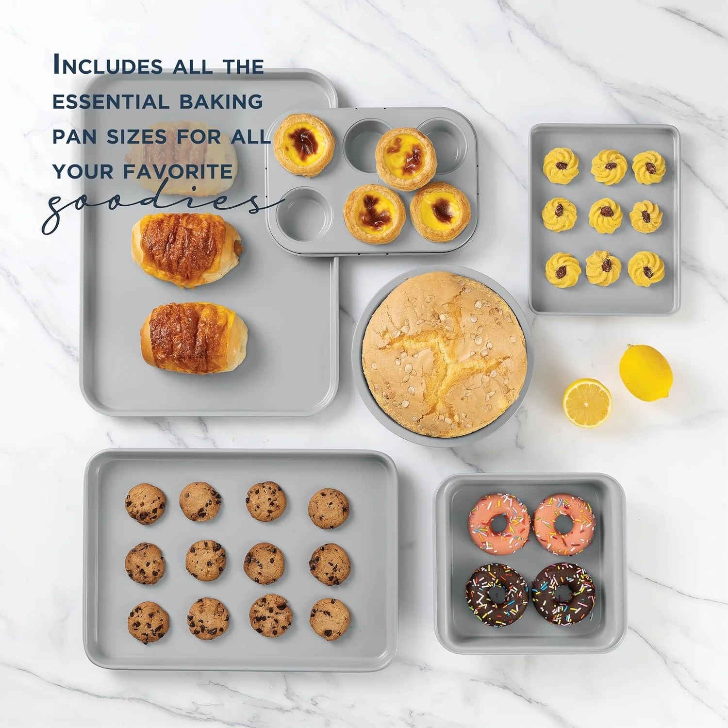 Country Kitchen 13-Piece Nonstick Cookware and Bakeware Set - Pots and Pans Collection with Stackable Design, Cream