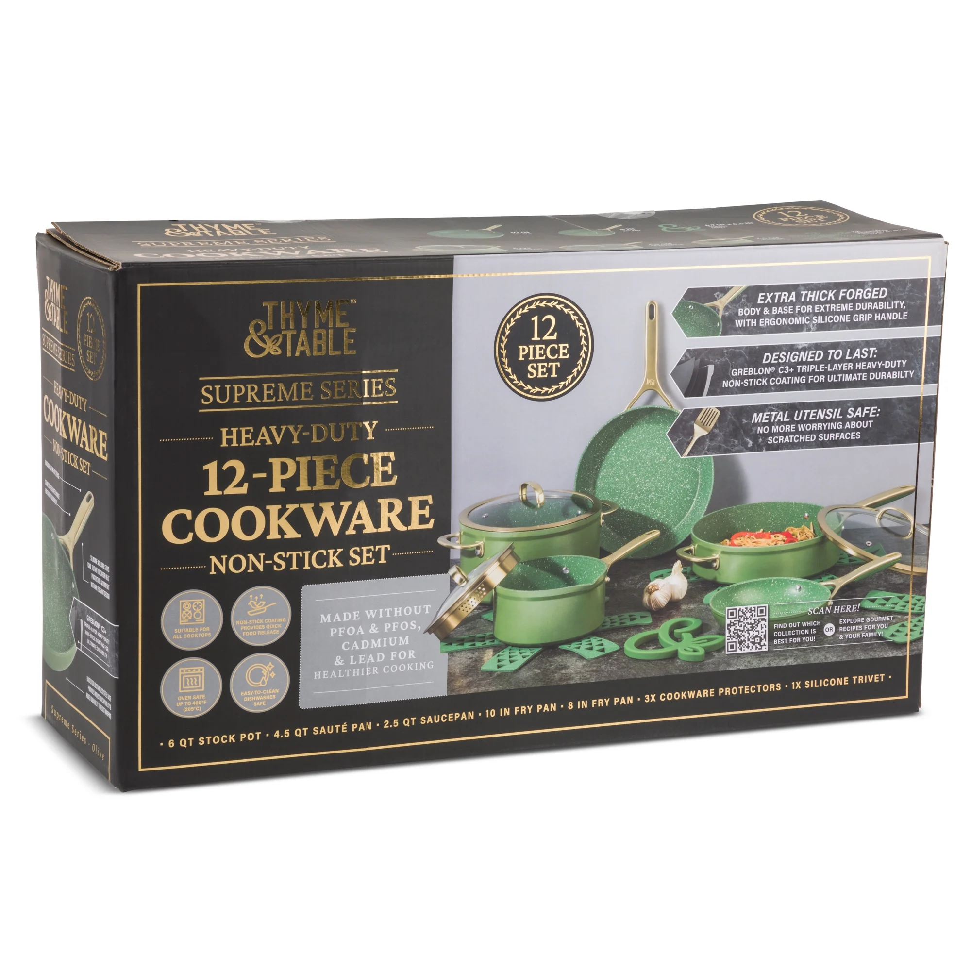 Thyme & Table 12-Piece Non-Stick Supreme Cookware Set, Pots and Pans Set - Cream