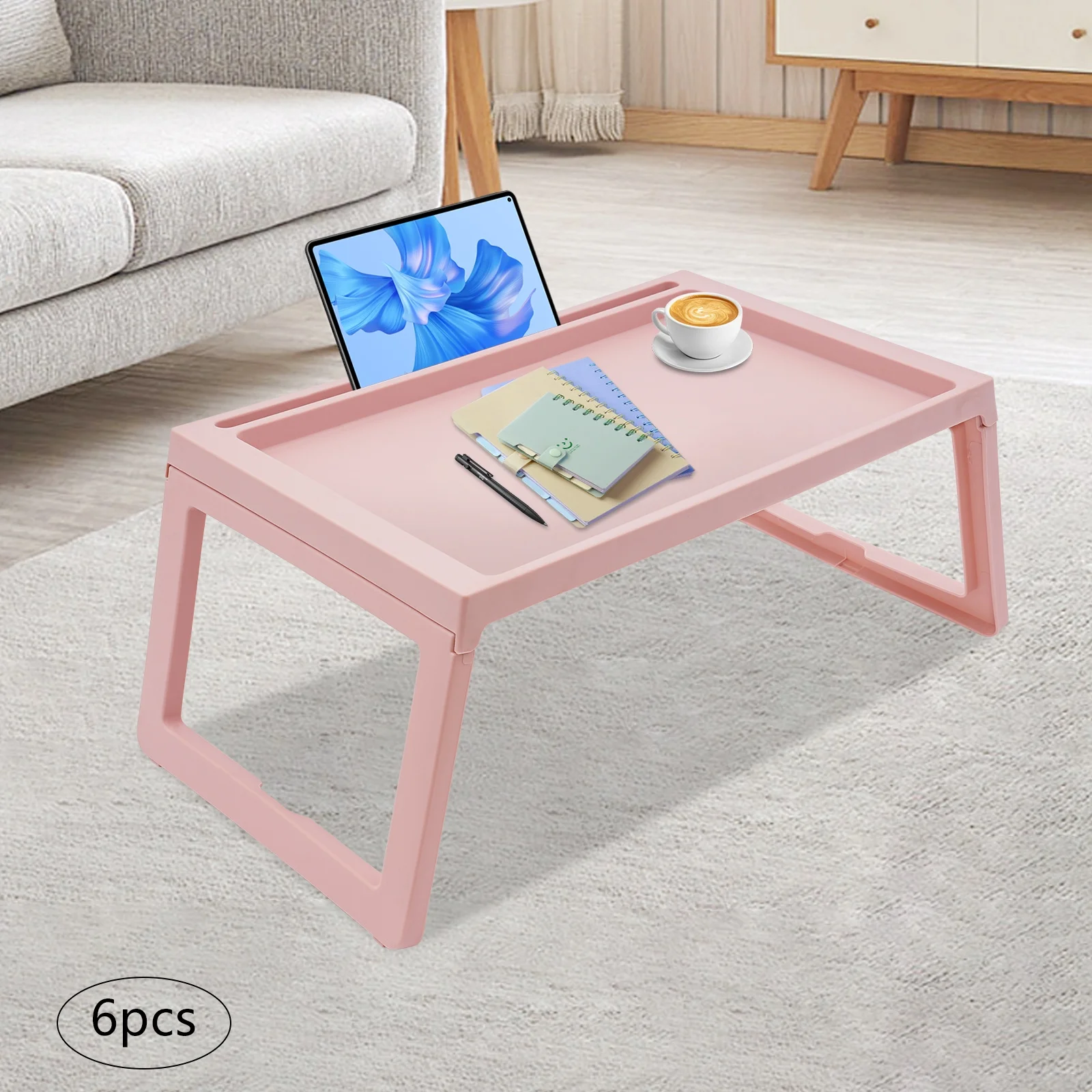 Set of 6 Lap Desk for Bed, PP Foldable Laptop Table, Portable Lap Desk, Home Office Laptop Desk Table for Notebook Tablet,Bed Tray Table, Kids Bed Dinning Desk (white)