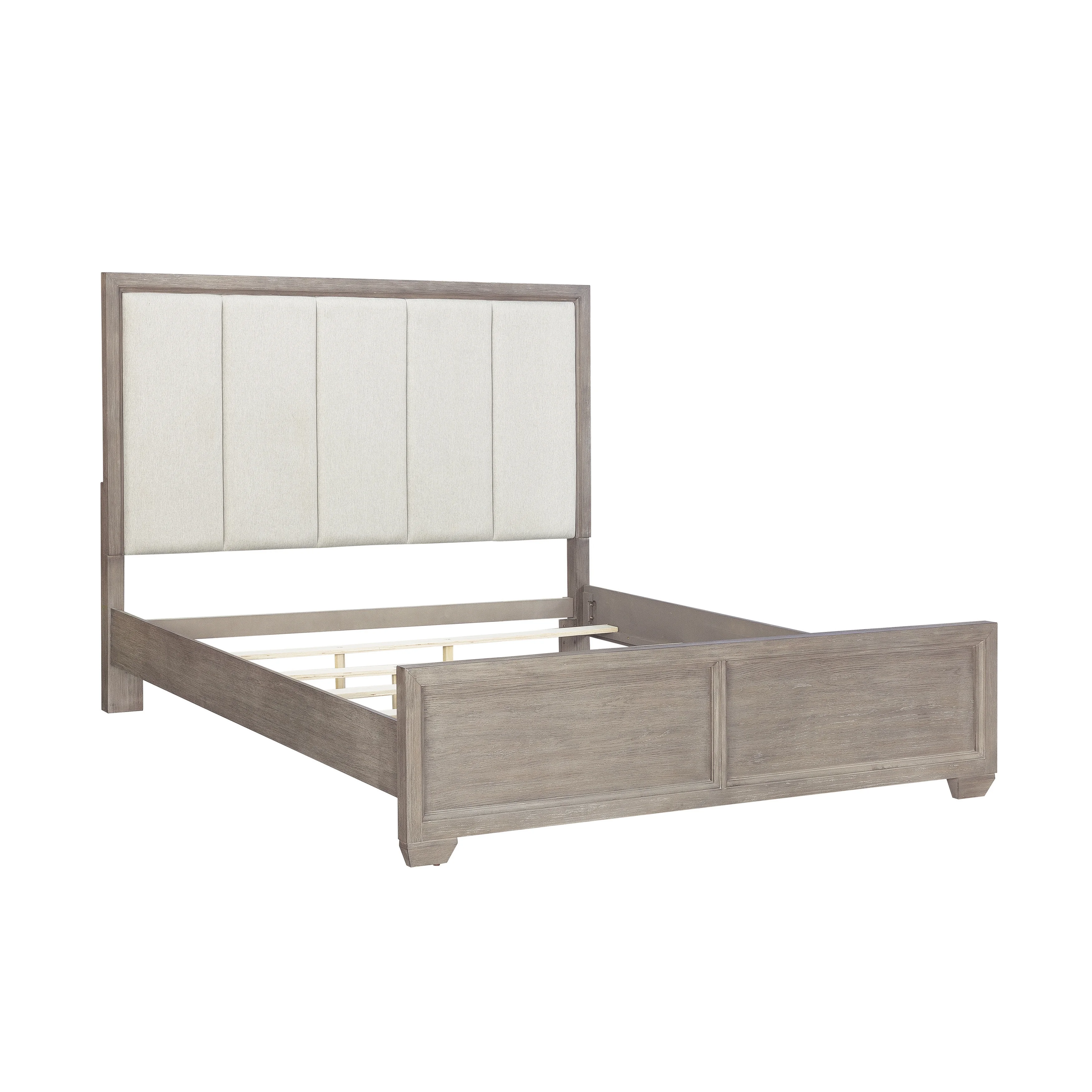 Ennesley Gray Wood Bedroom Set with Upholstered Panel King Bed, Dresser, Mirror, 2 Nightstand, and Chest