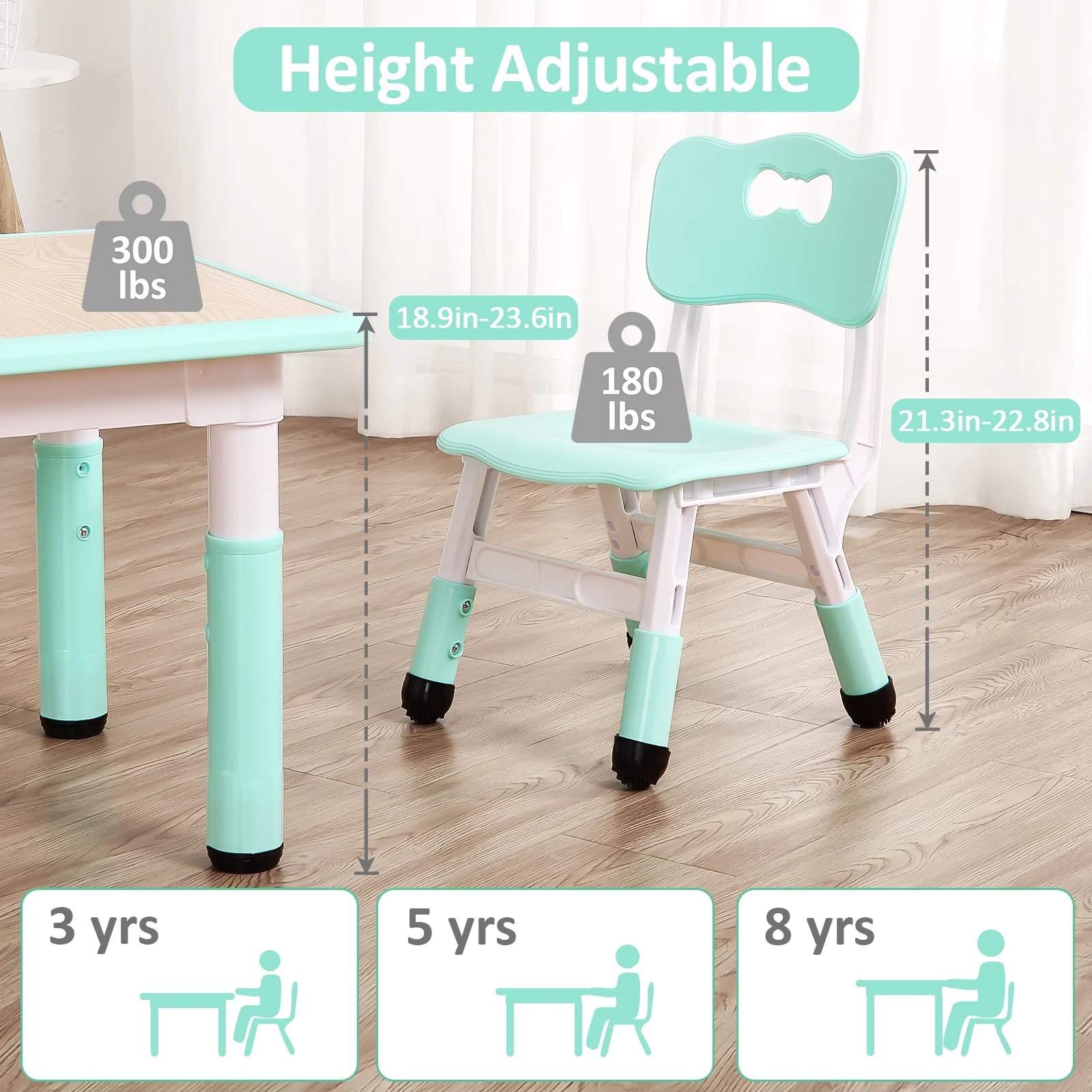 KATIDAP Kids Table and 4 Chairs Set, Height Adjustable Toddler Table and Chair Set, Graffiti Desktop, Classroom/Daycare/Home, Children Multi-Activity Table for Ages 2-8,Blue