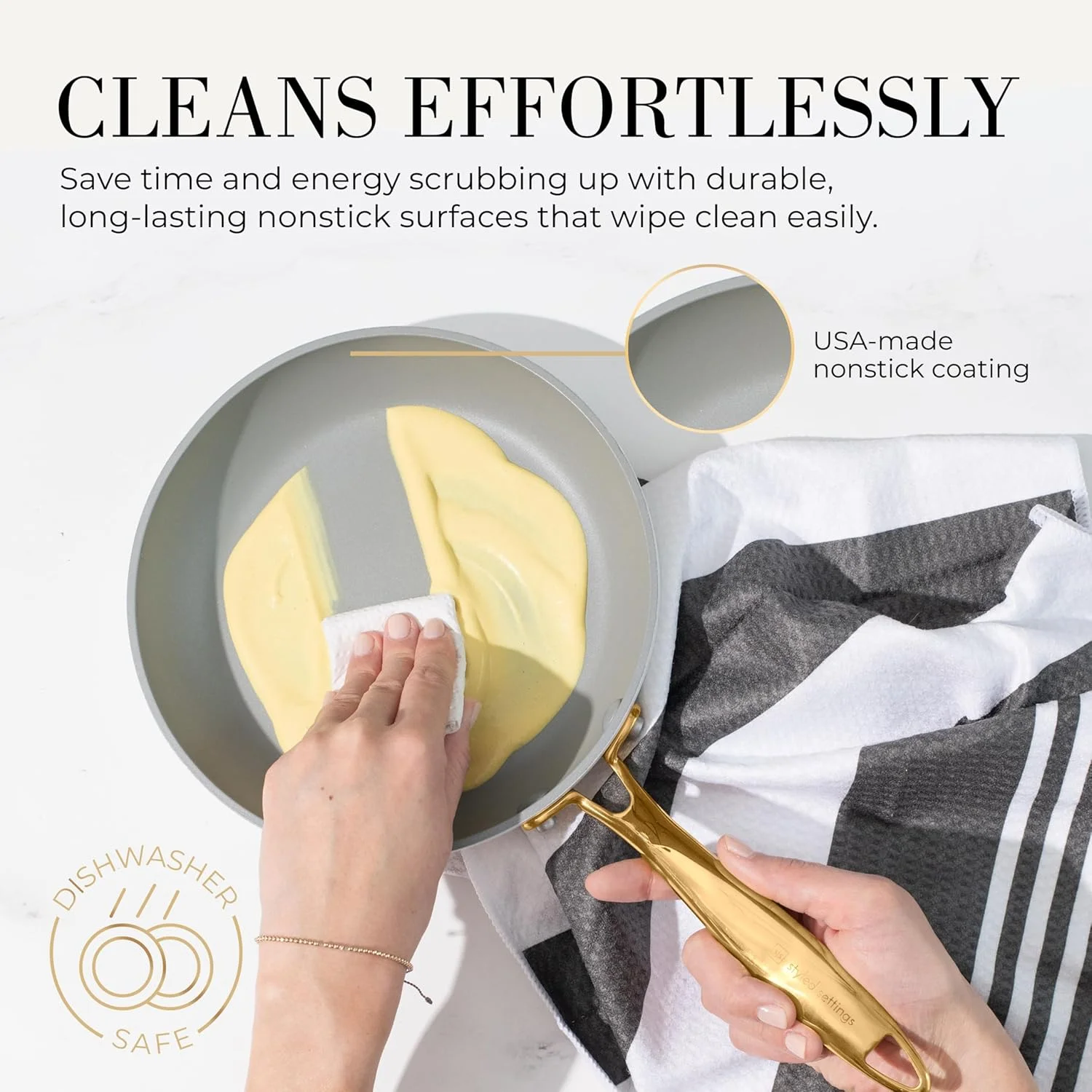Styled Settings White Pots and Pans Set Nonstick-15 Piece Luxe White Cookware Set Non Toxic,Oven Safe,Induction Safe Cooking Pot with Strainer Lid,Gold Cooking Utensils,Gold Pots & Pans��