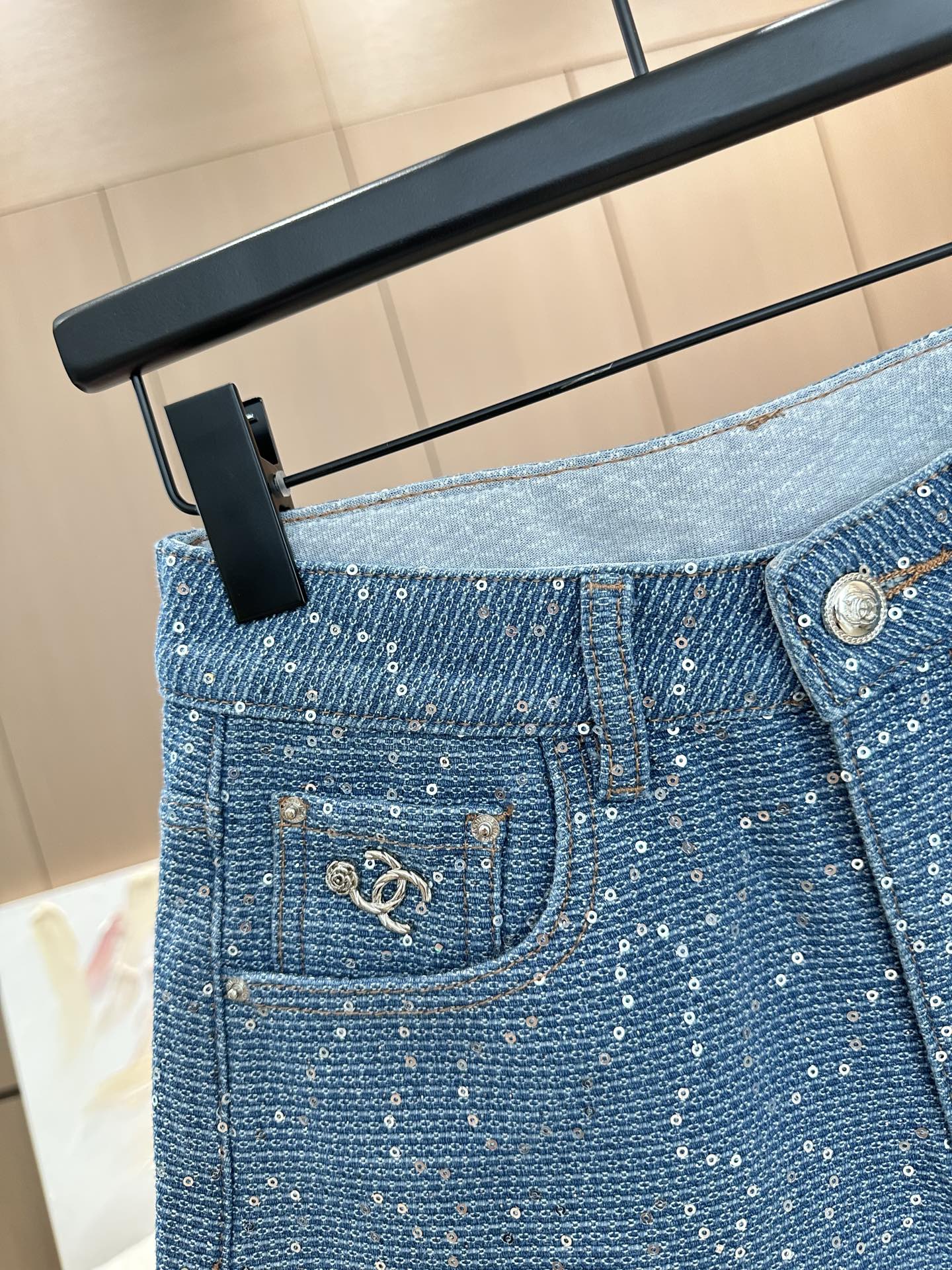 Heavy sequin denim shorts