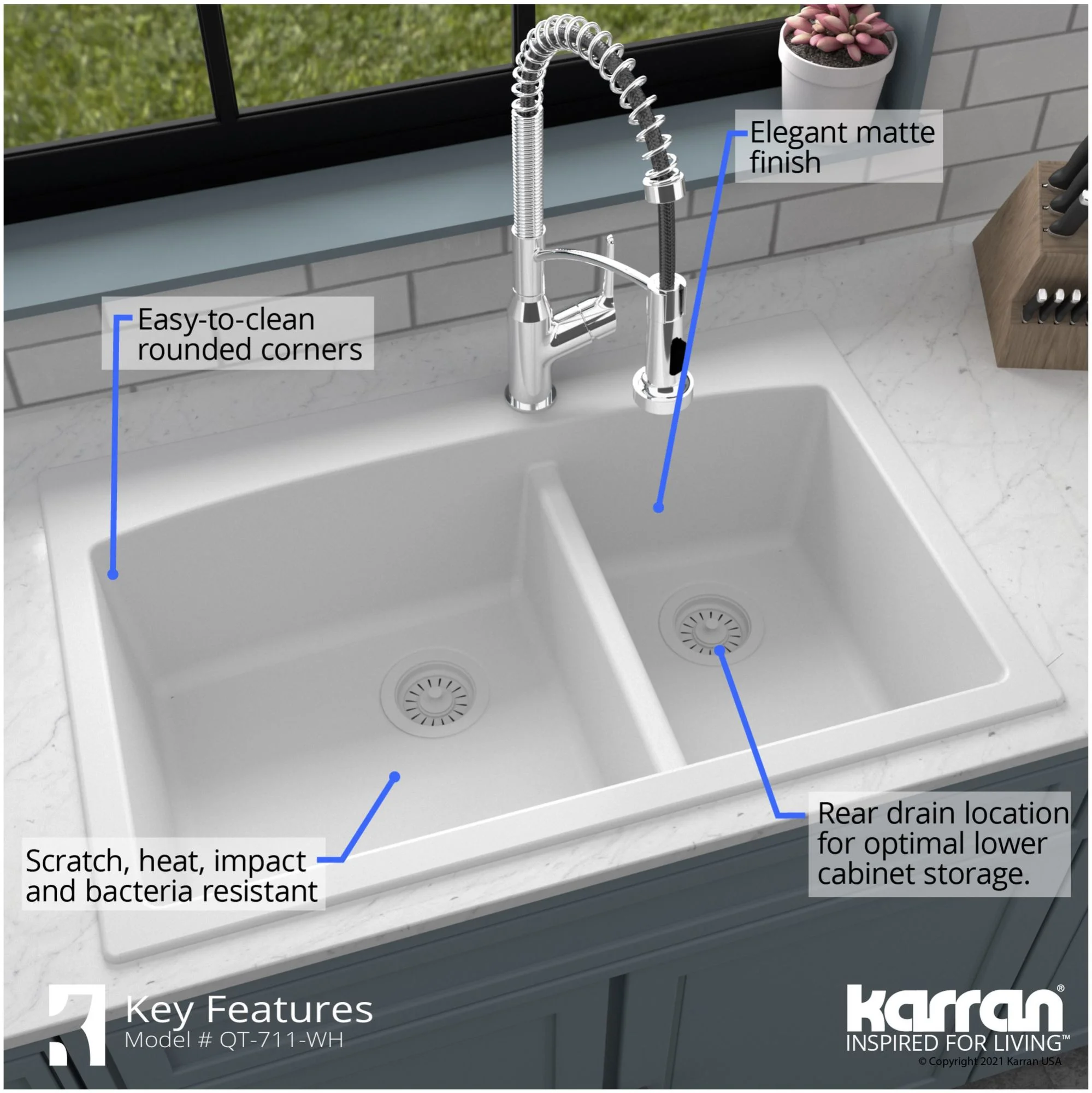 Karran QT-711 Drop-In Quartz Composite 33 in. 1-Hole 60/40 Double Bowl Kitchen Sink in Grey